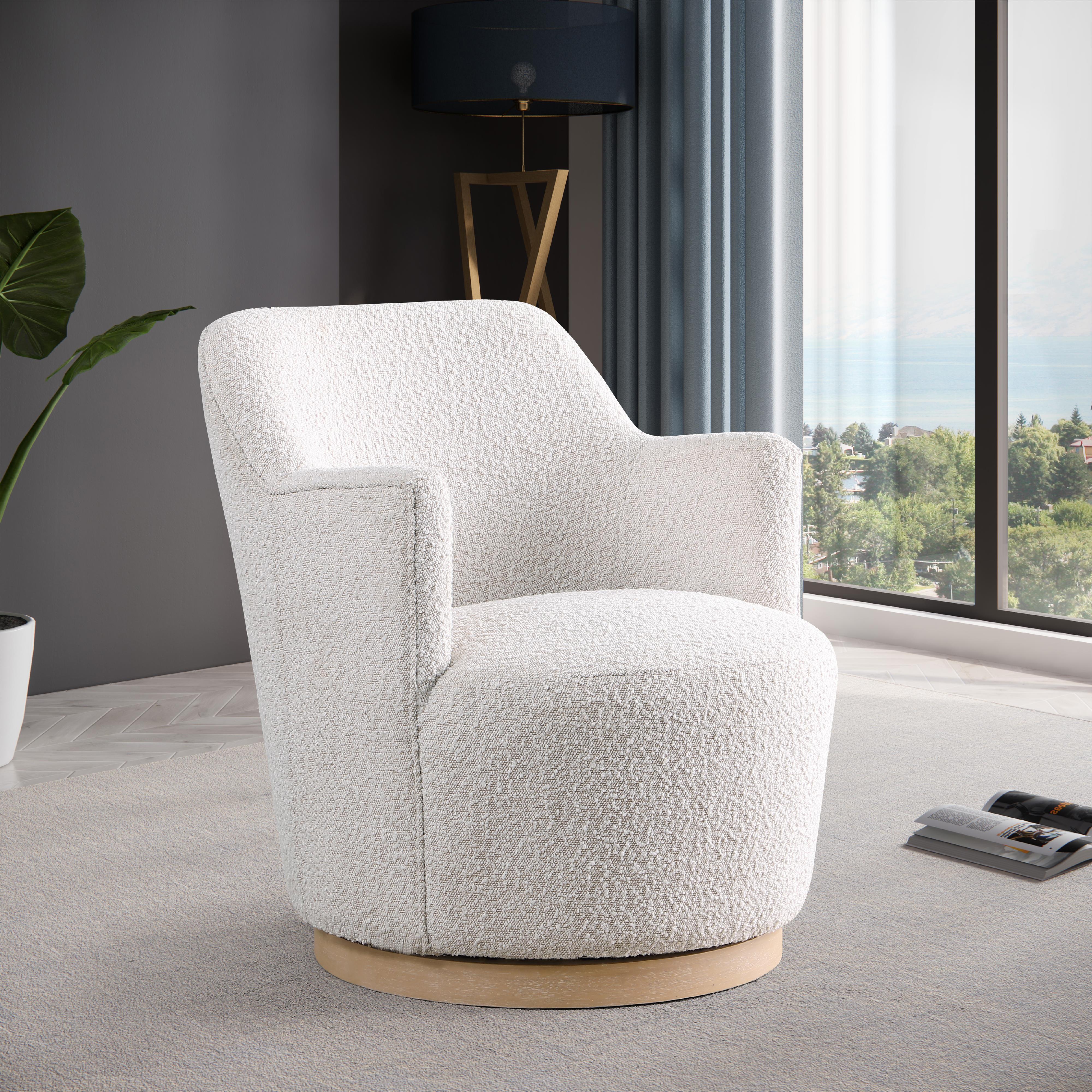 Meridian Clarita Cream Boucle Fabric Swivel Accent Chair