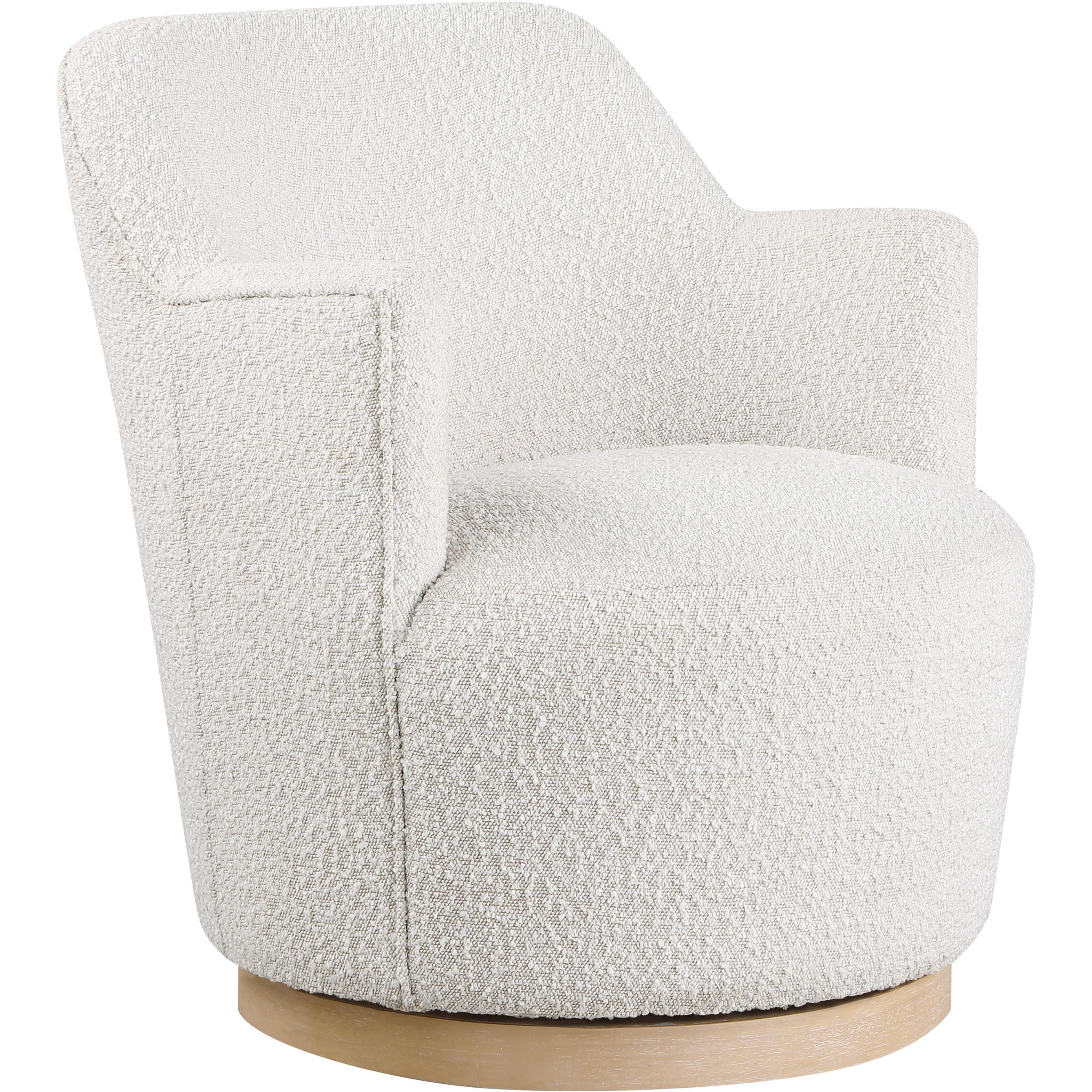 Meridian Clarita Cream Boucle Fabric Swivel Accent Chair