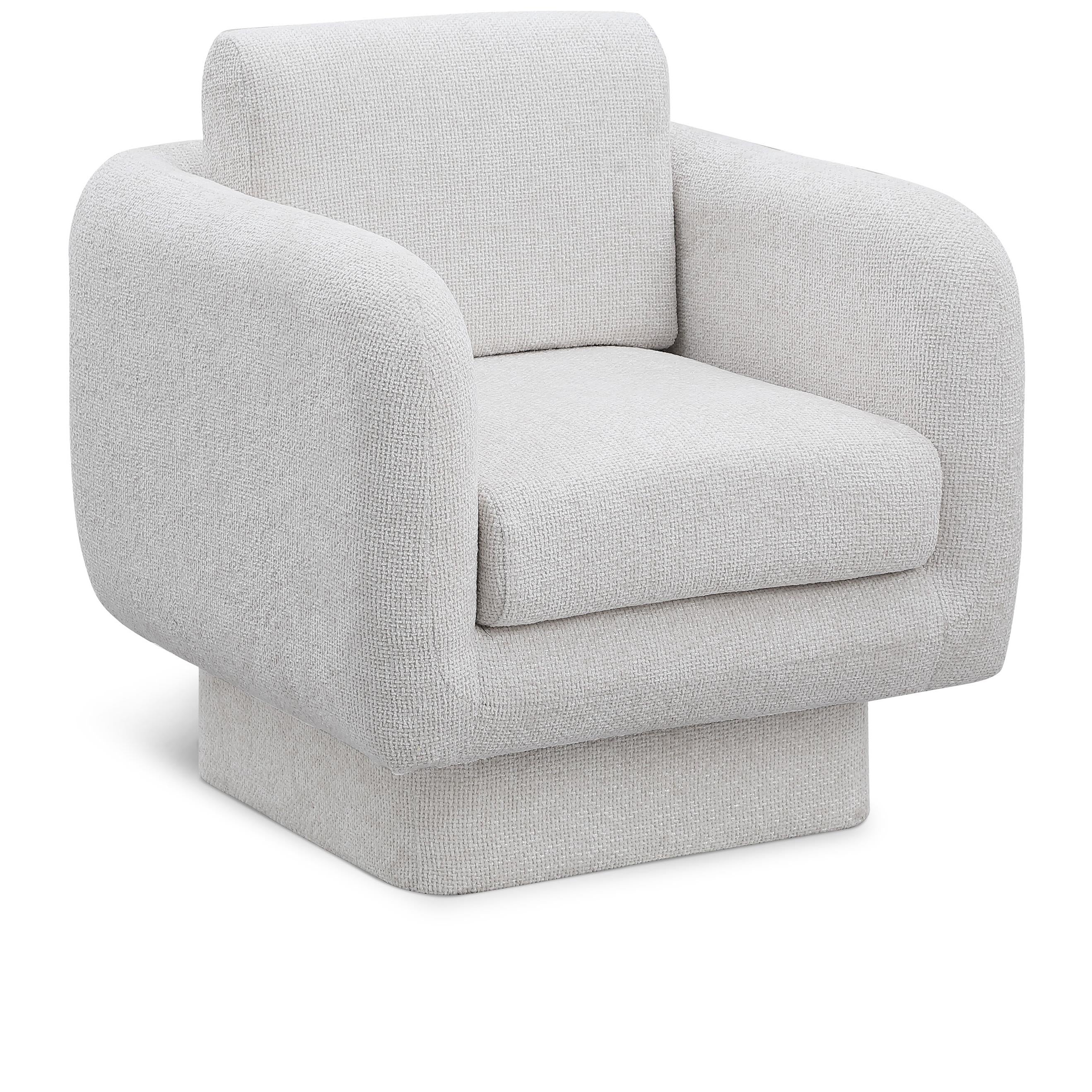 Meridian Alessandra Cream Chenille Fabric Swivel Accent Chair