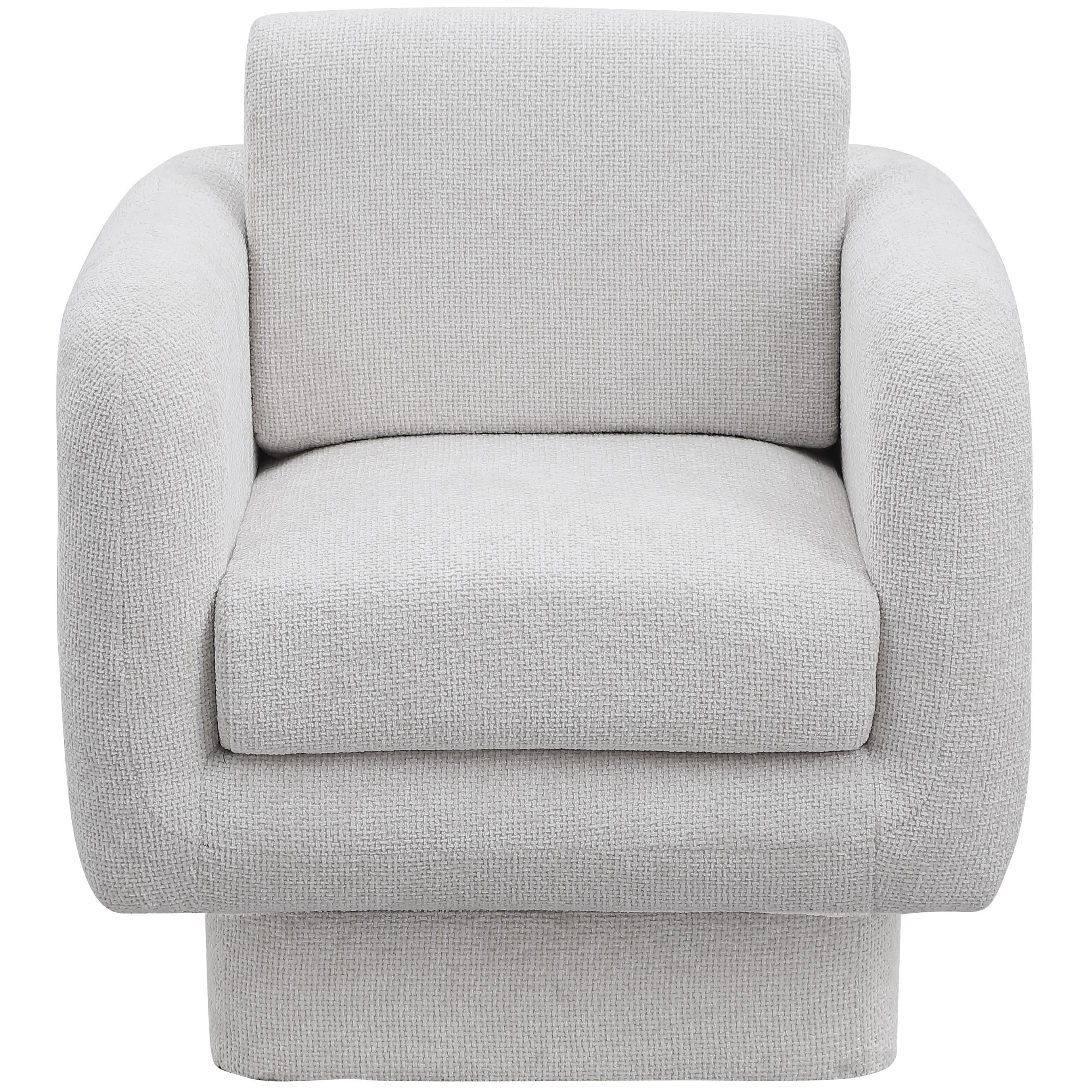 Meridian Alessandra Cream Chenille Fabric Swivel Accent Chair