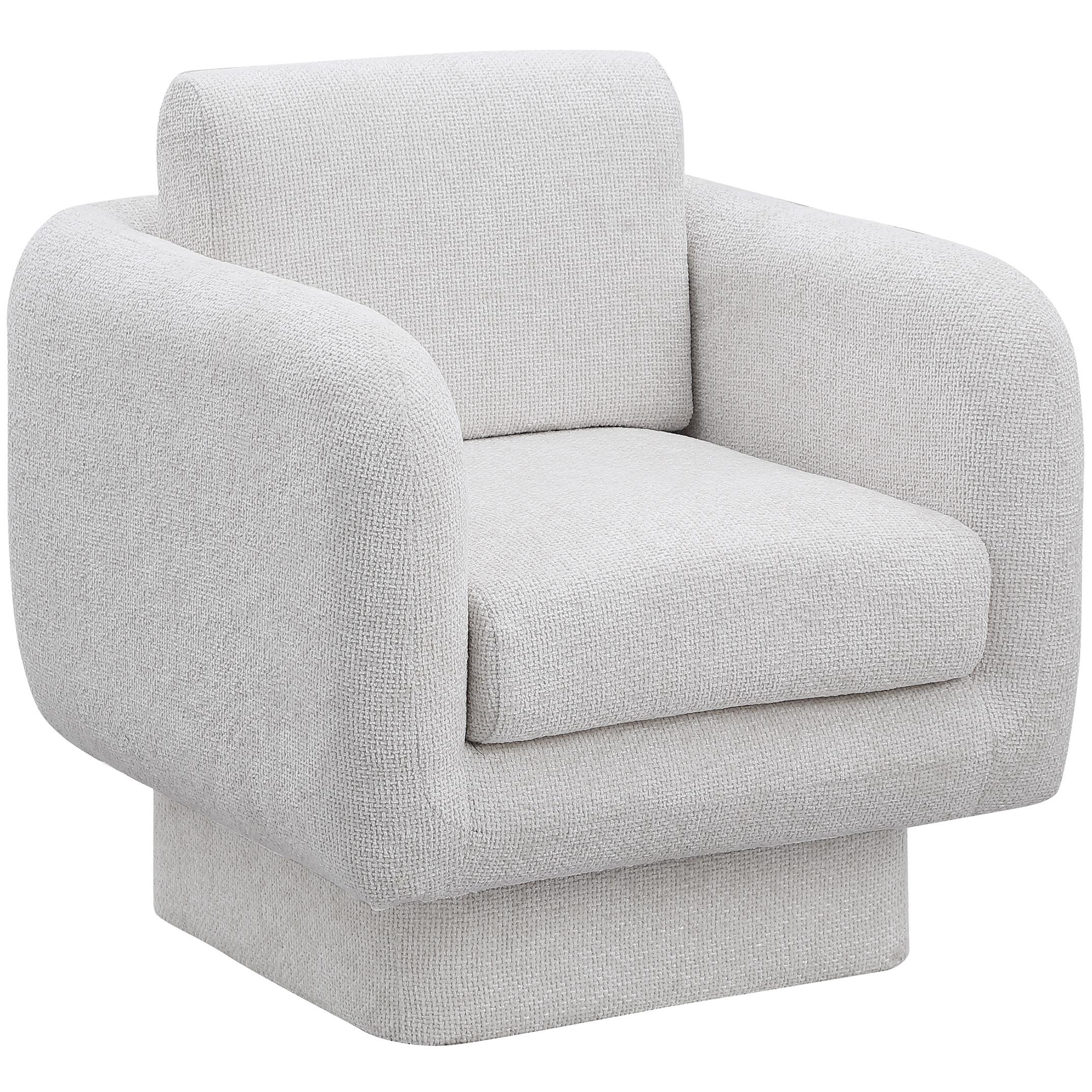 Meridian Alessandra Cream Chenille Fabric Swivel Accent Chair