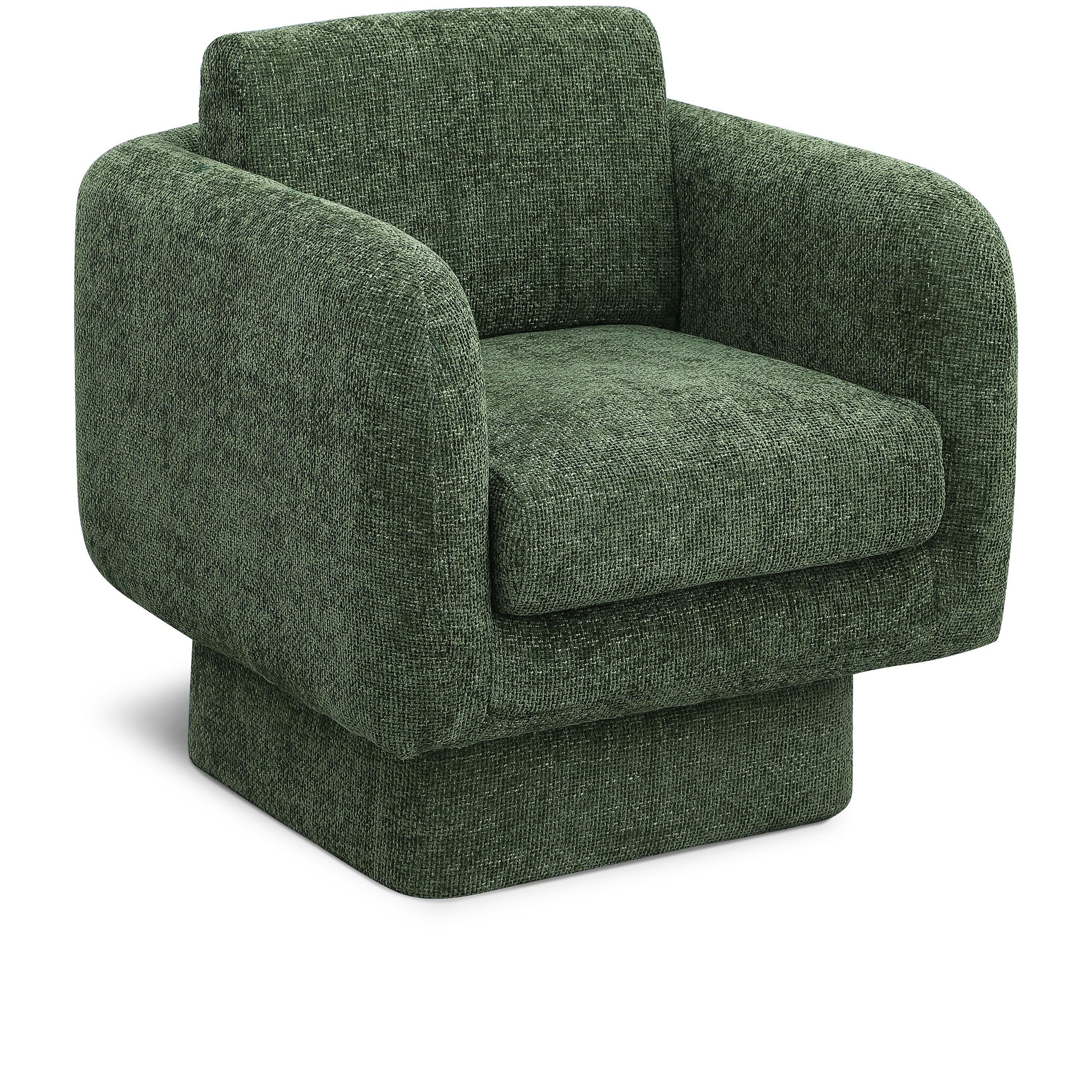 Meridian Alessandra Green Chenille Fabric Swivel Accent Chair