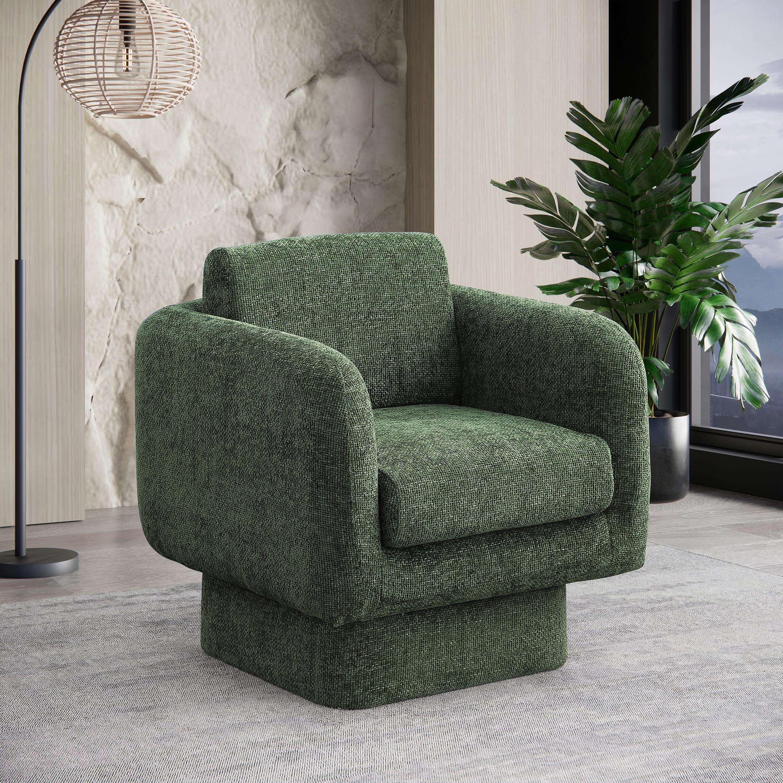 Meridian Alessandra Green Chenille Fabric Swivel Accent Chair