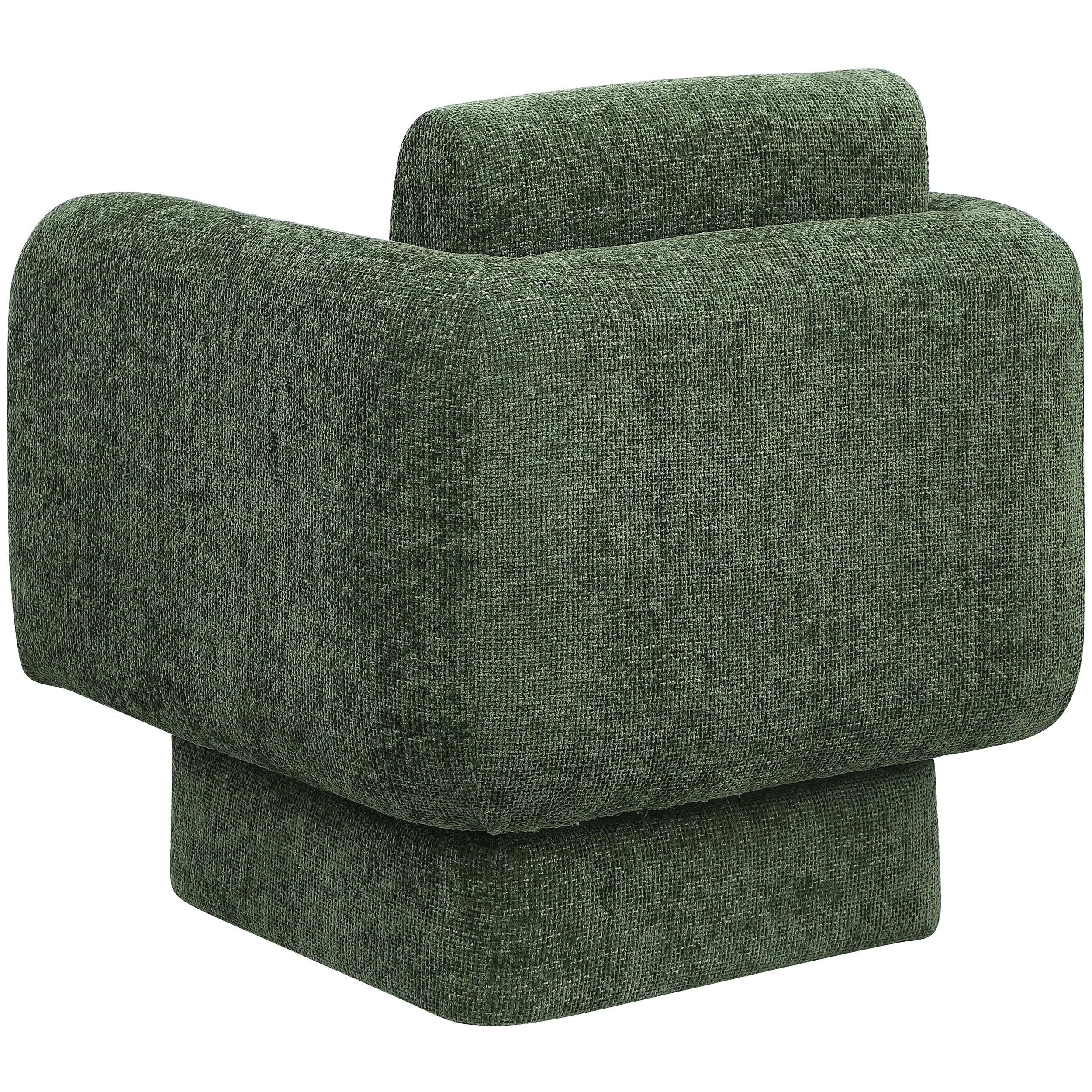 Meridian Alessandra Green Chenille Fabric Swivel Accent Chair