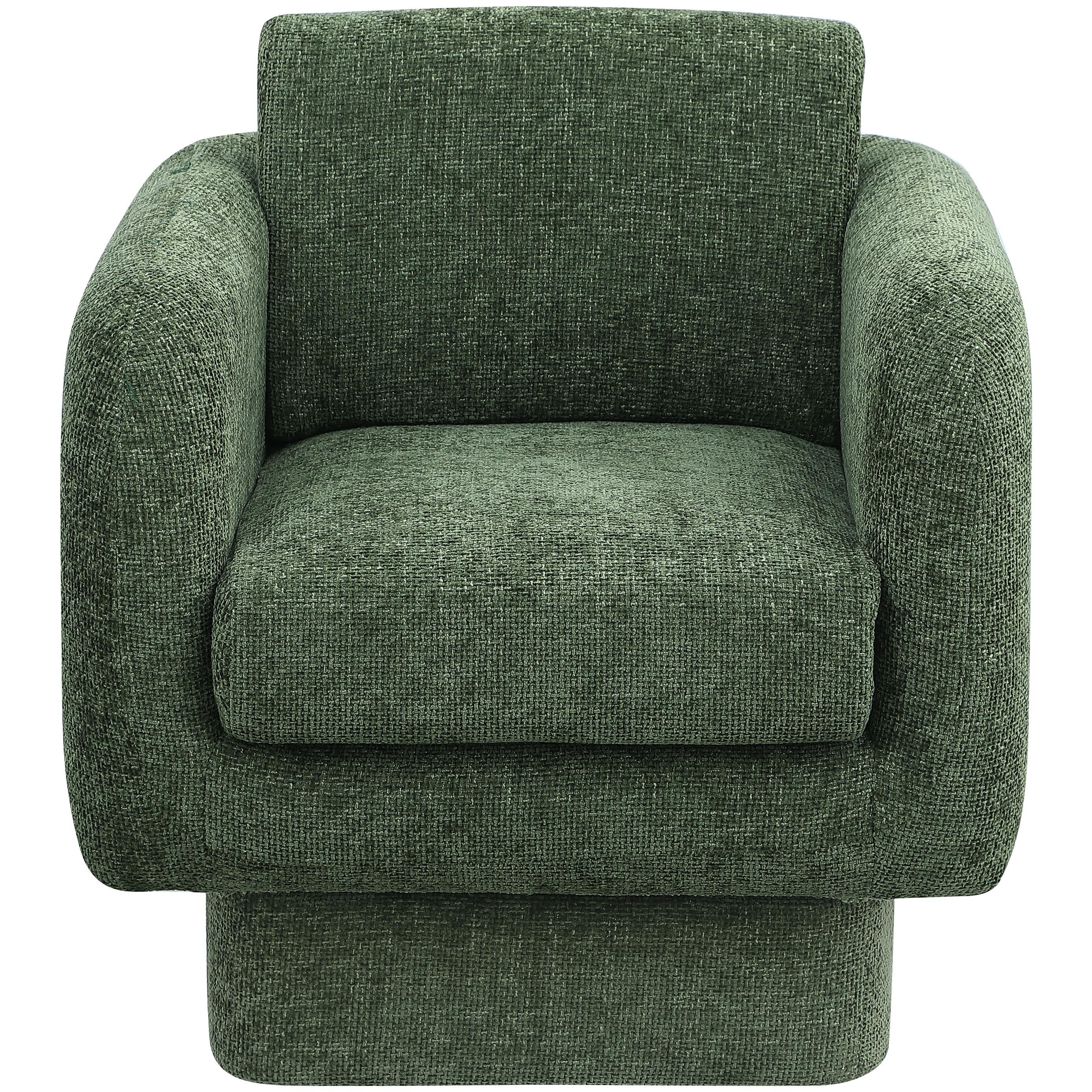 Meridian Alessandra Green Chenille Fabric Swivel Accent Chair