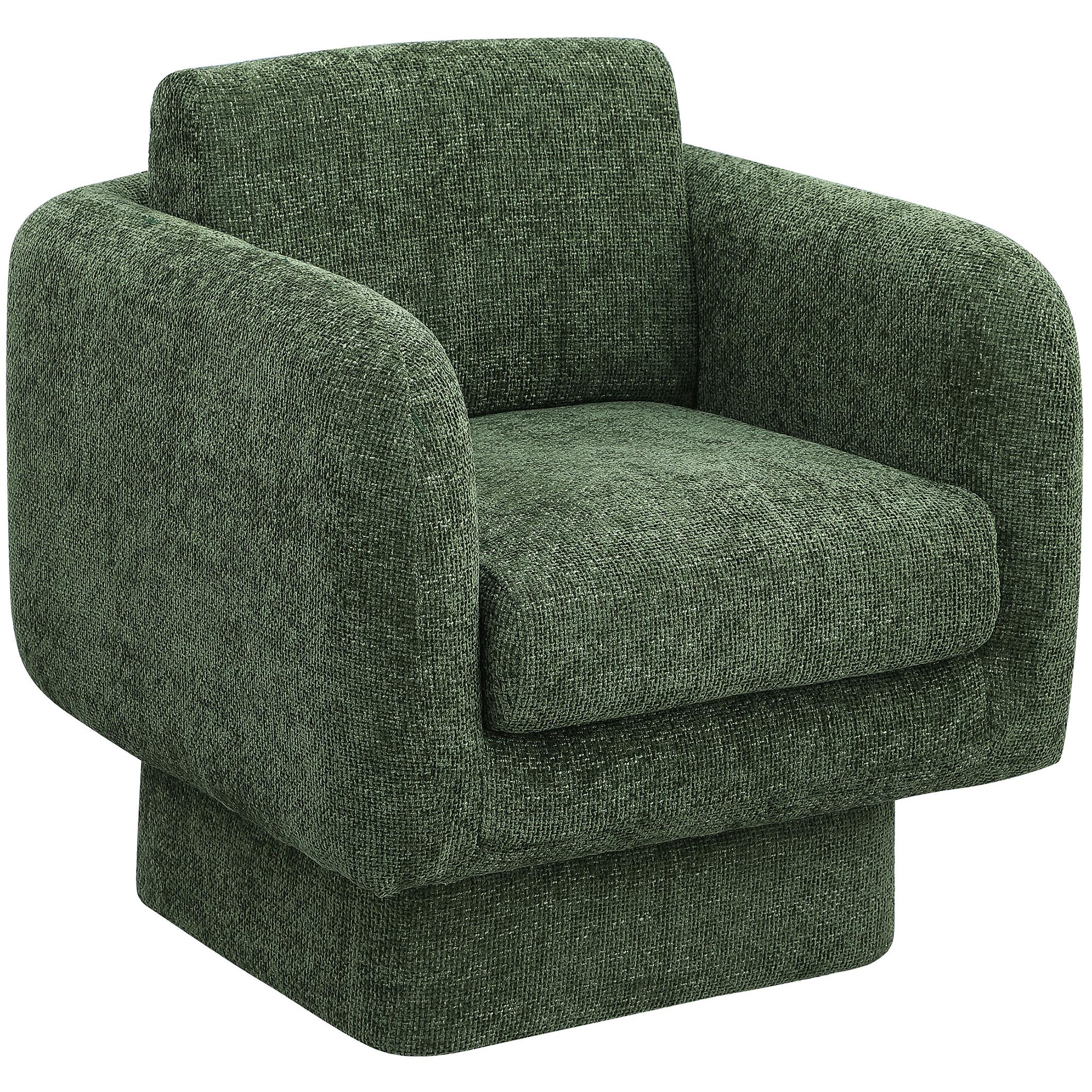 Meridian Alessandra Green Chenille Fabric Swivel Accent Chair