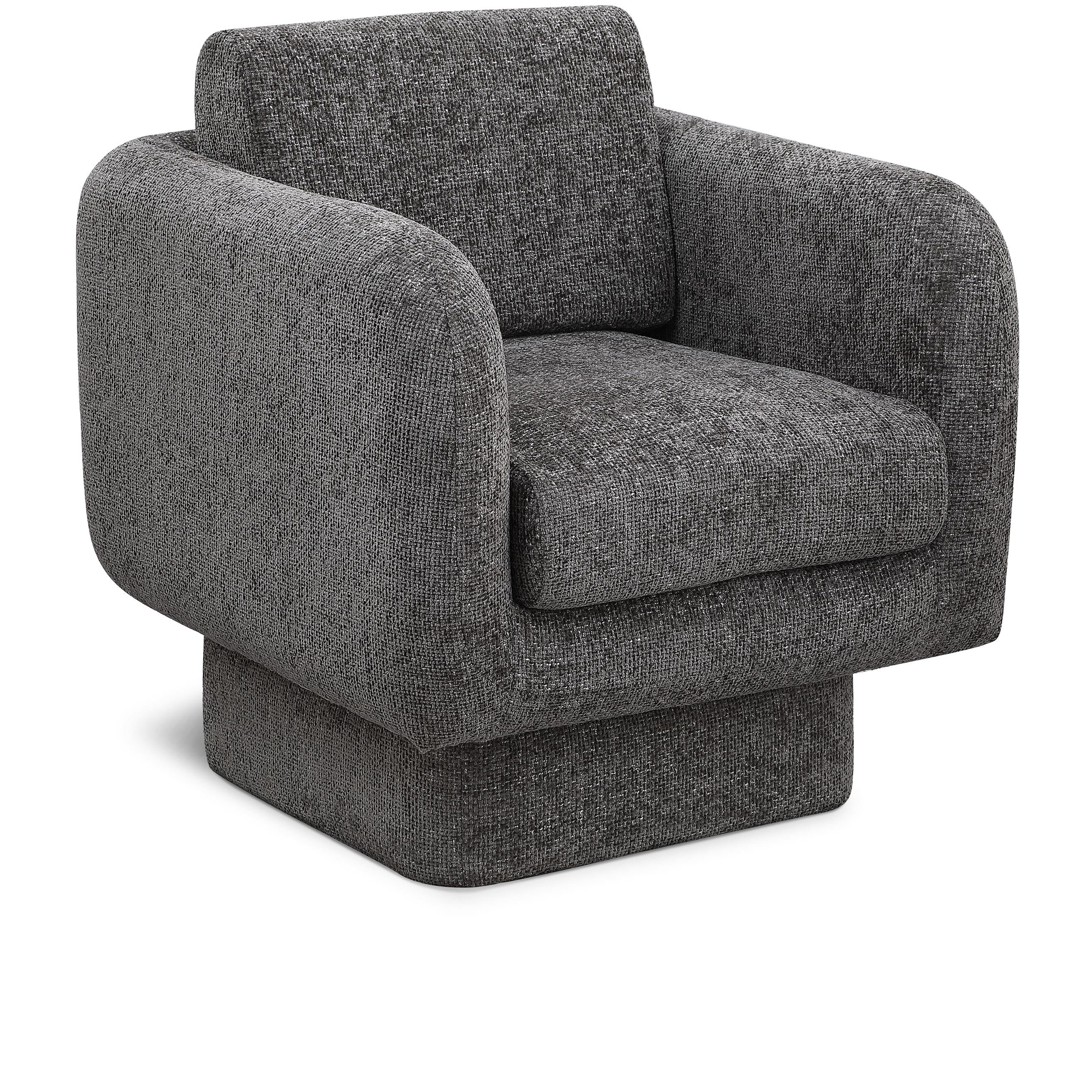 Meridian Alessandra Grey Chenille Fabric Swivel Accent Chair