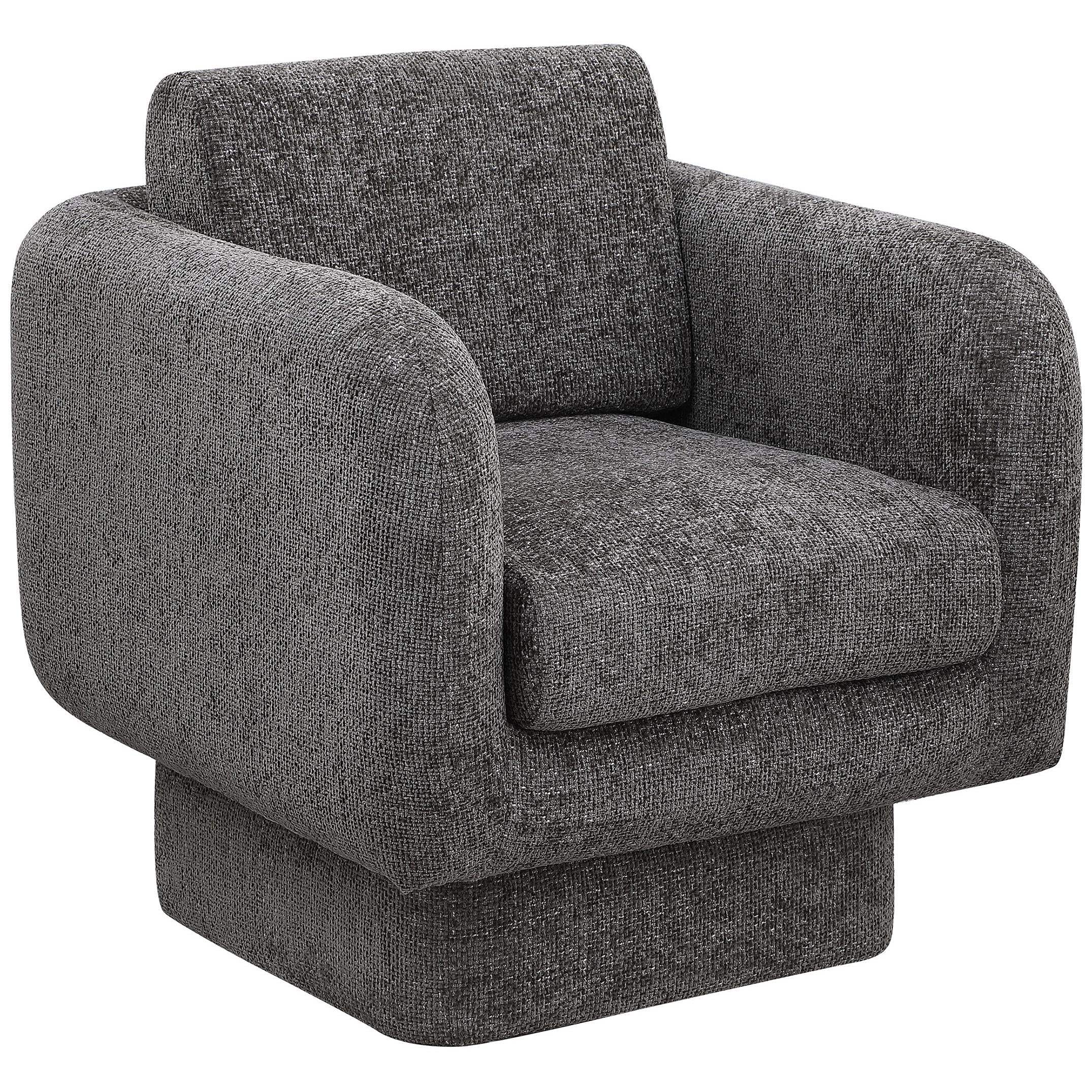 Meridian Alessandra Grey Chenille Fabric Swivel Accent Chair