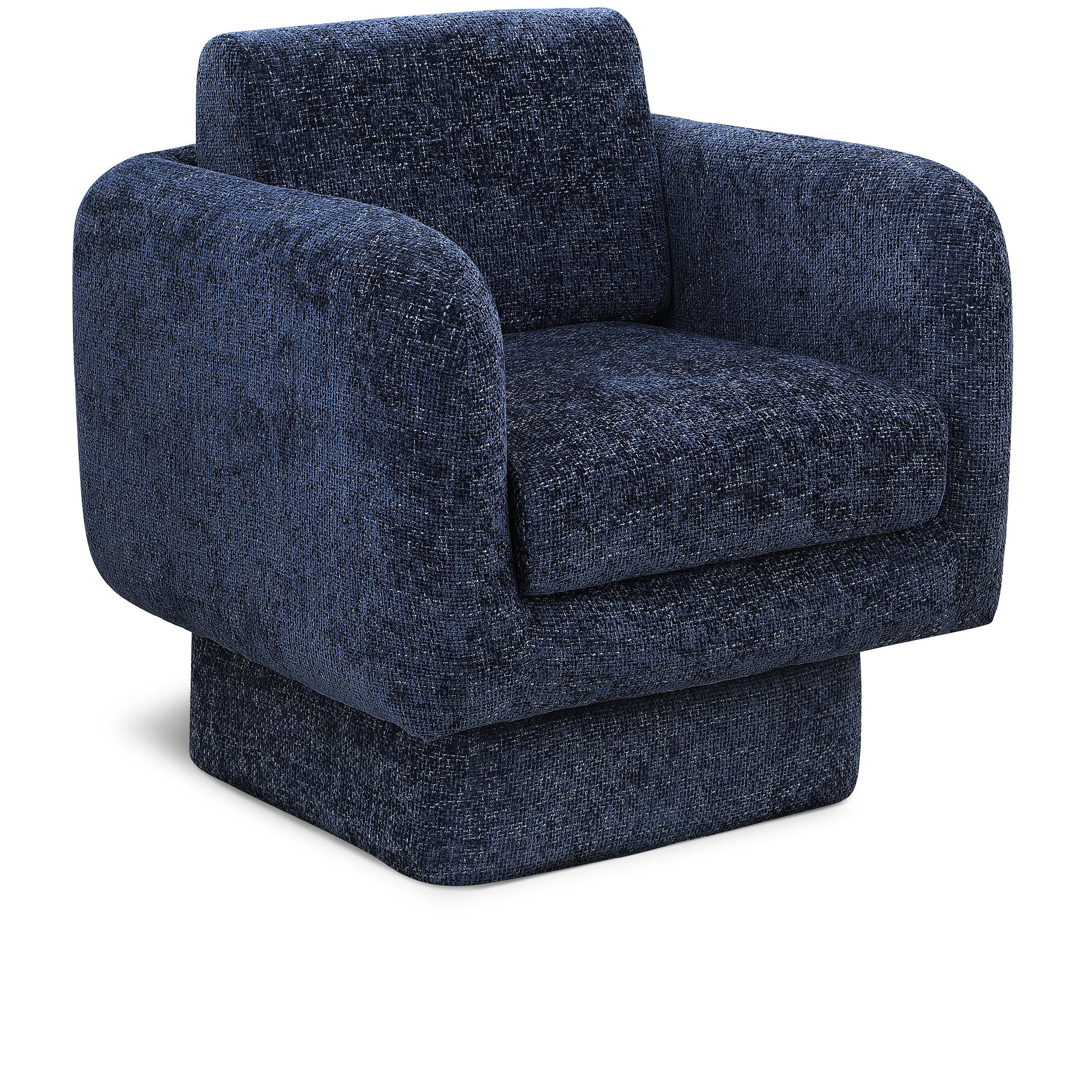 Meridian Alessandra Navy Chenille Fabric Swivel Accent Chair