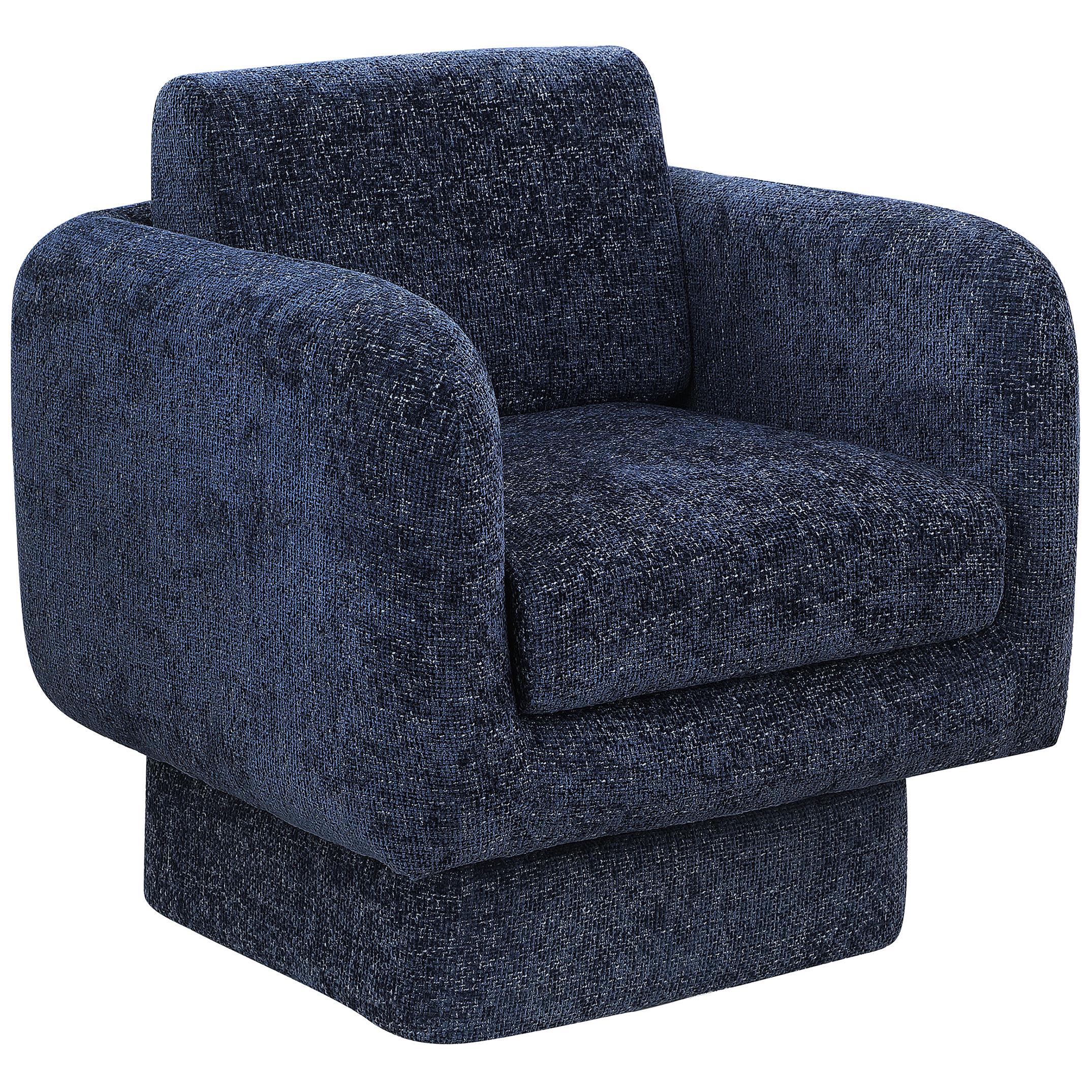 Meridian Alessandra Navy Chenille Fabric Swivel Accent Chair