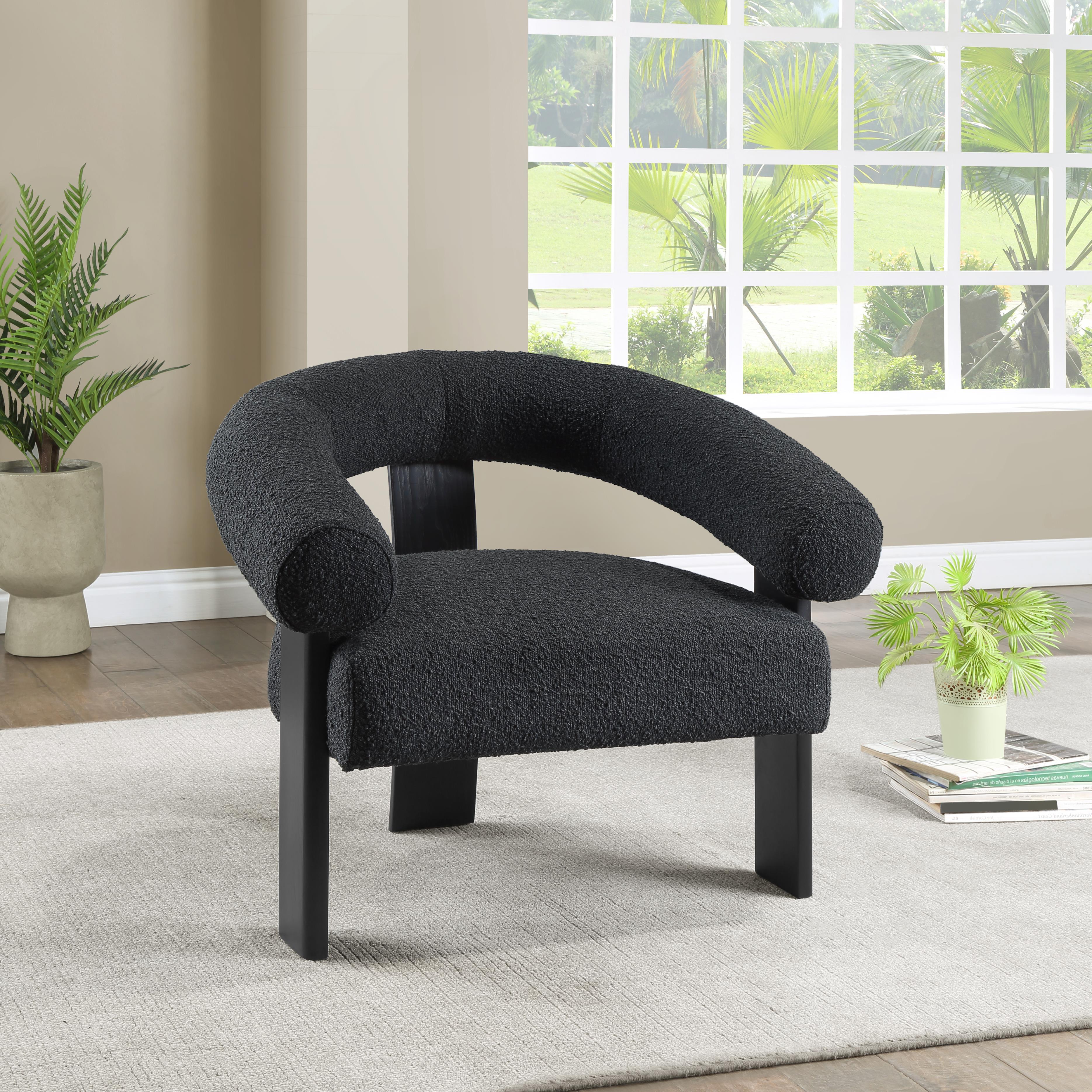 Meridian Winston Black Boucle Fabric Accent Chair