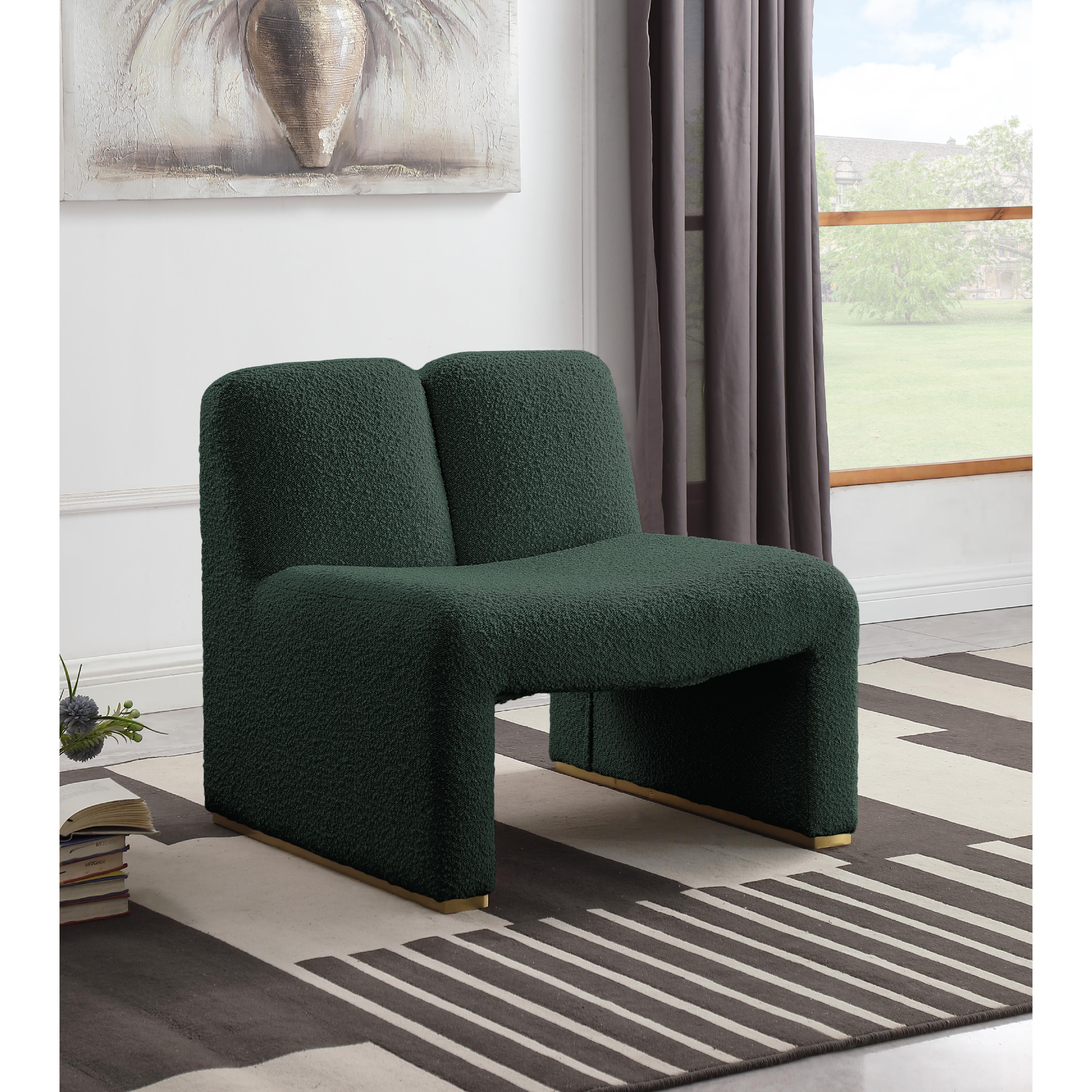 Meridian Alta Green Boucle Fabric Accent Chair