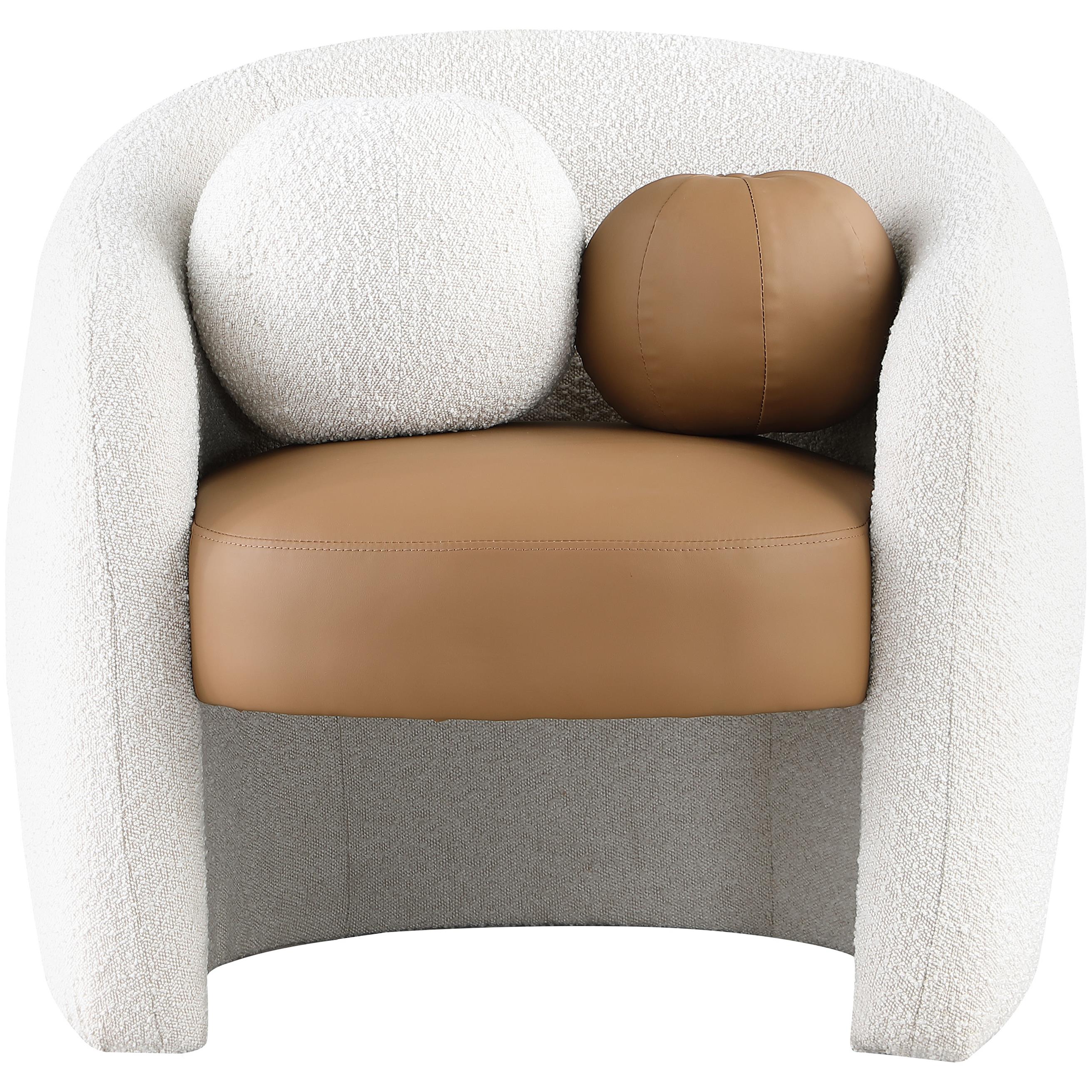 Meridian Acadia Cognac Vegan Leather / Cream Boucle Fabric Accent Chair