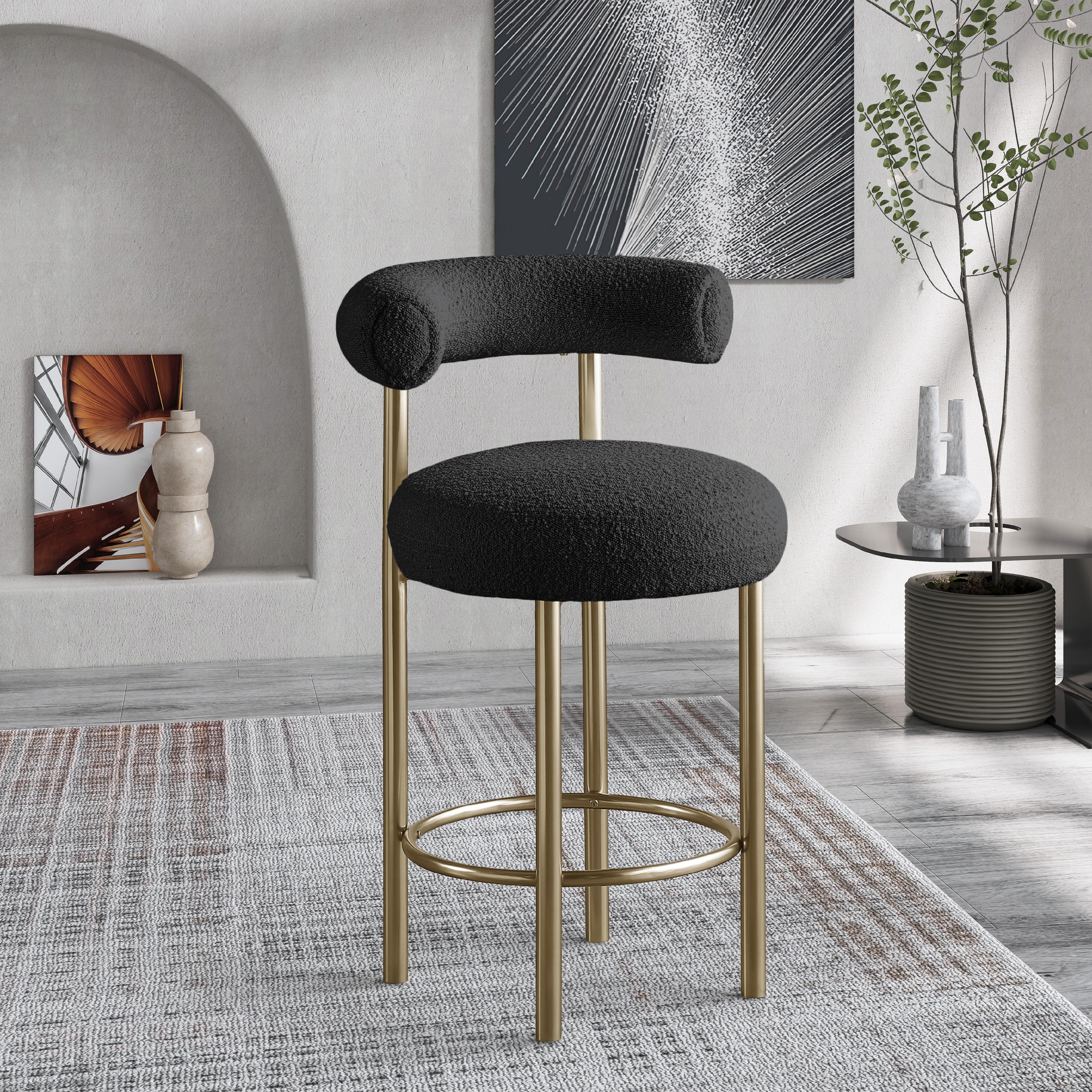 Meridian Bordeaux Black Boucle Fabric Stool