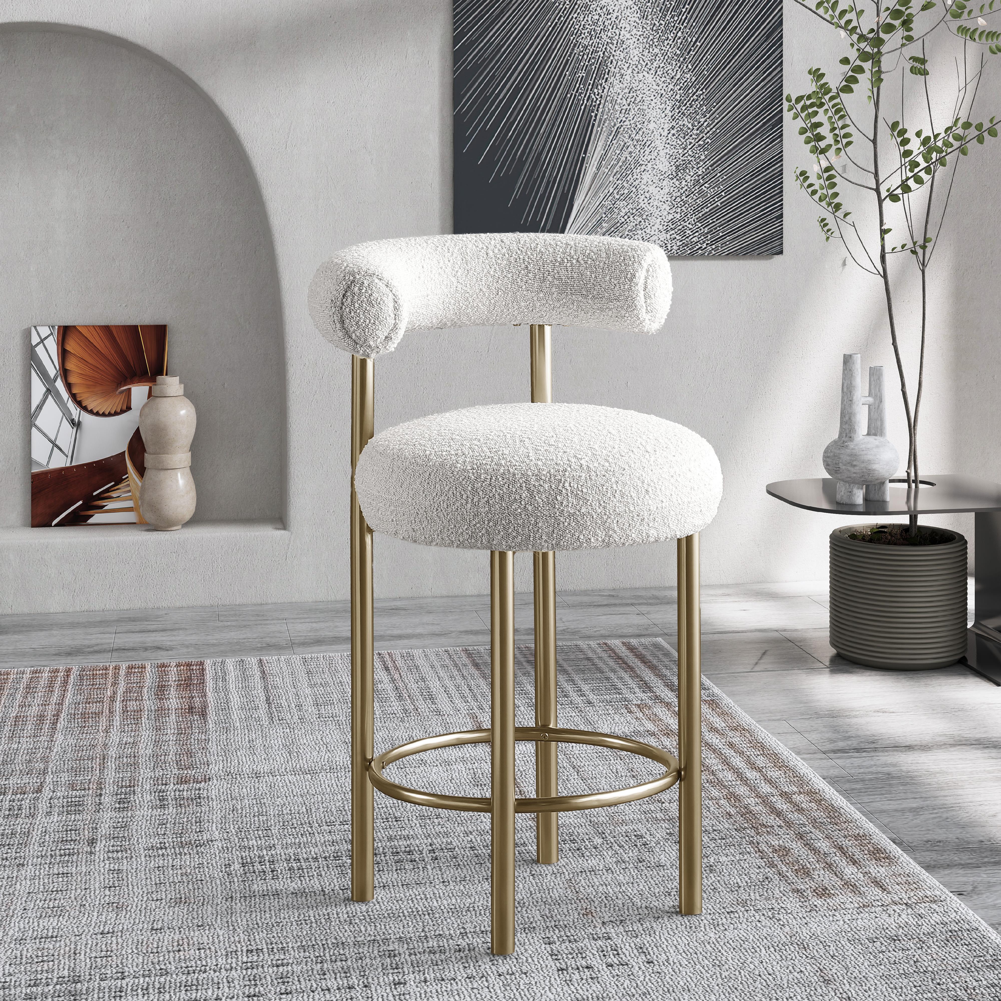 Meridian Bordeaux Cream Boucle Fabric Stool