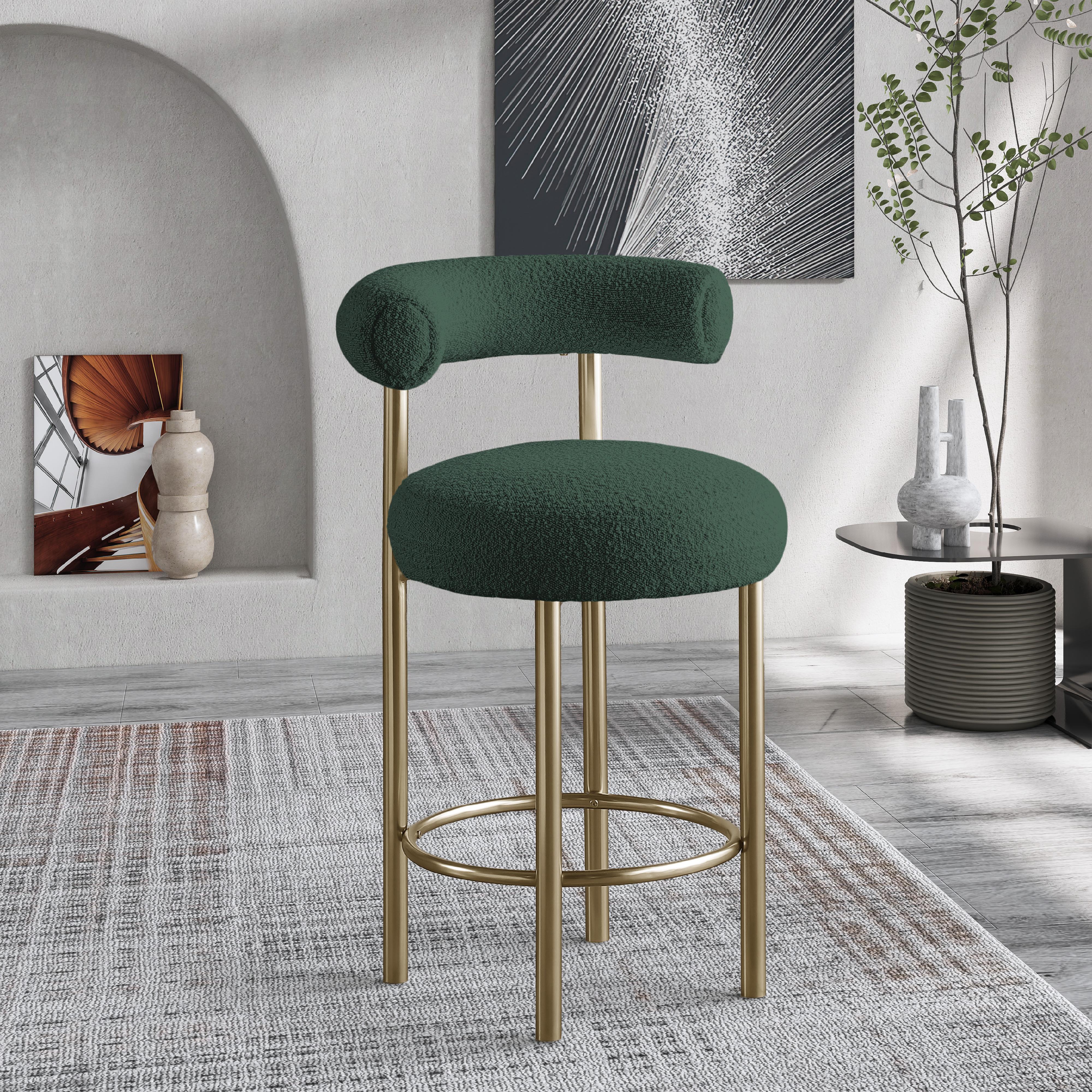 Meridian Bordeaux Green Boucle Fabric Stool