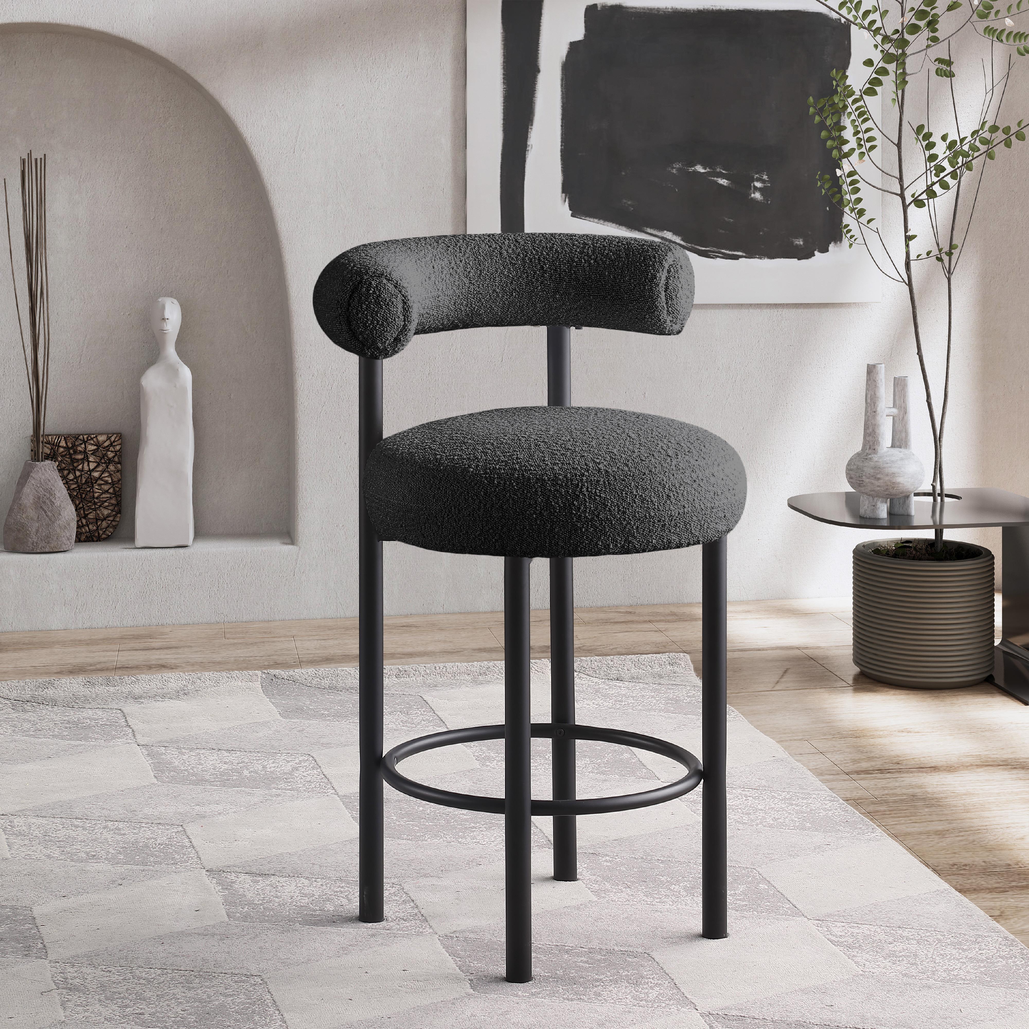 Meridian Bordeaux Black Boucle Fabric Stool