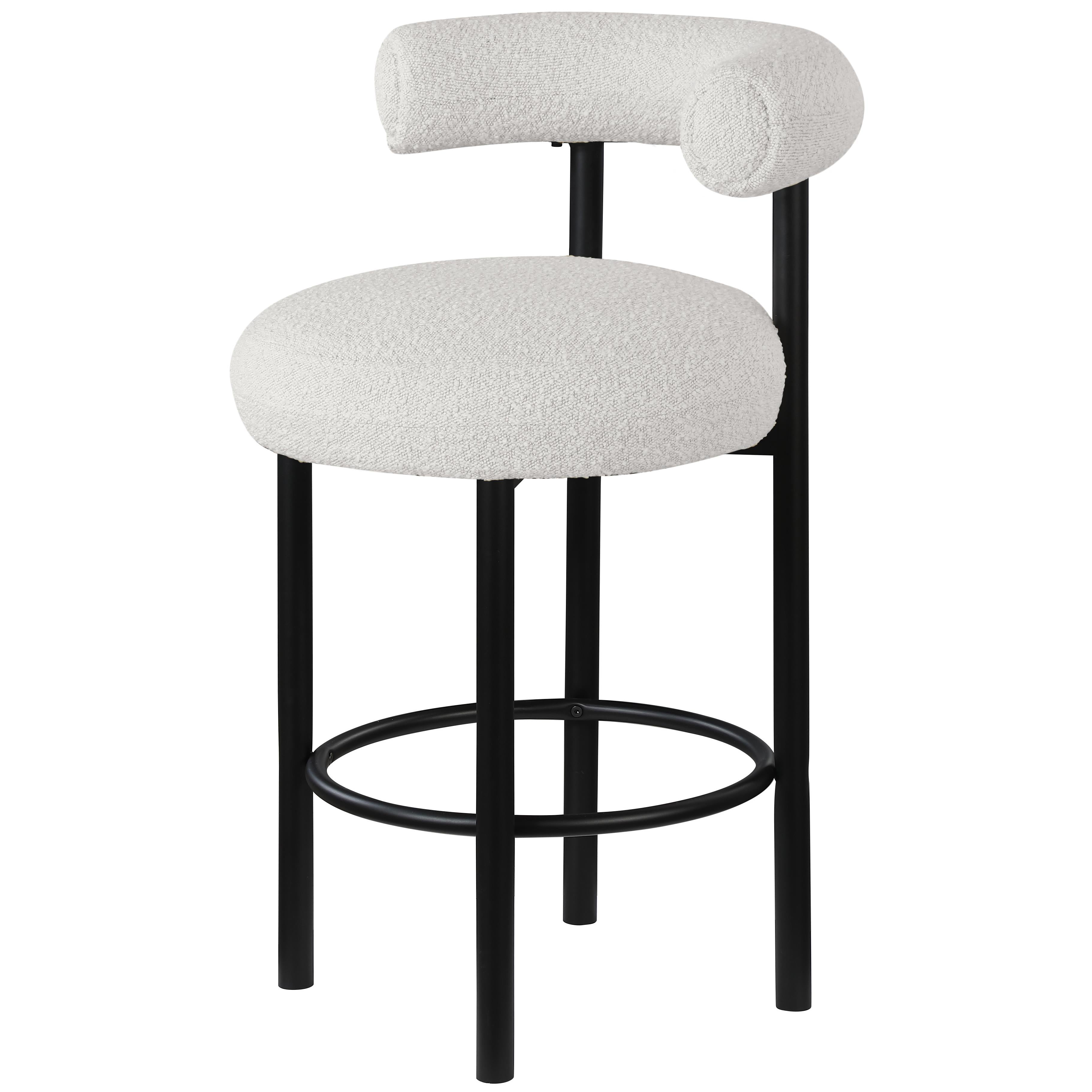 Meridian Bordeaux Cream Boucle Fabric Stool