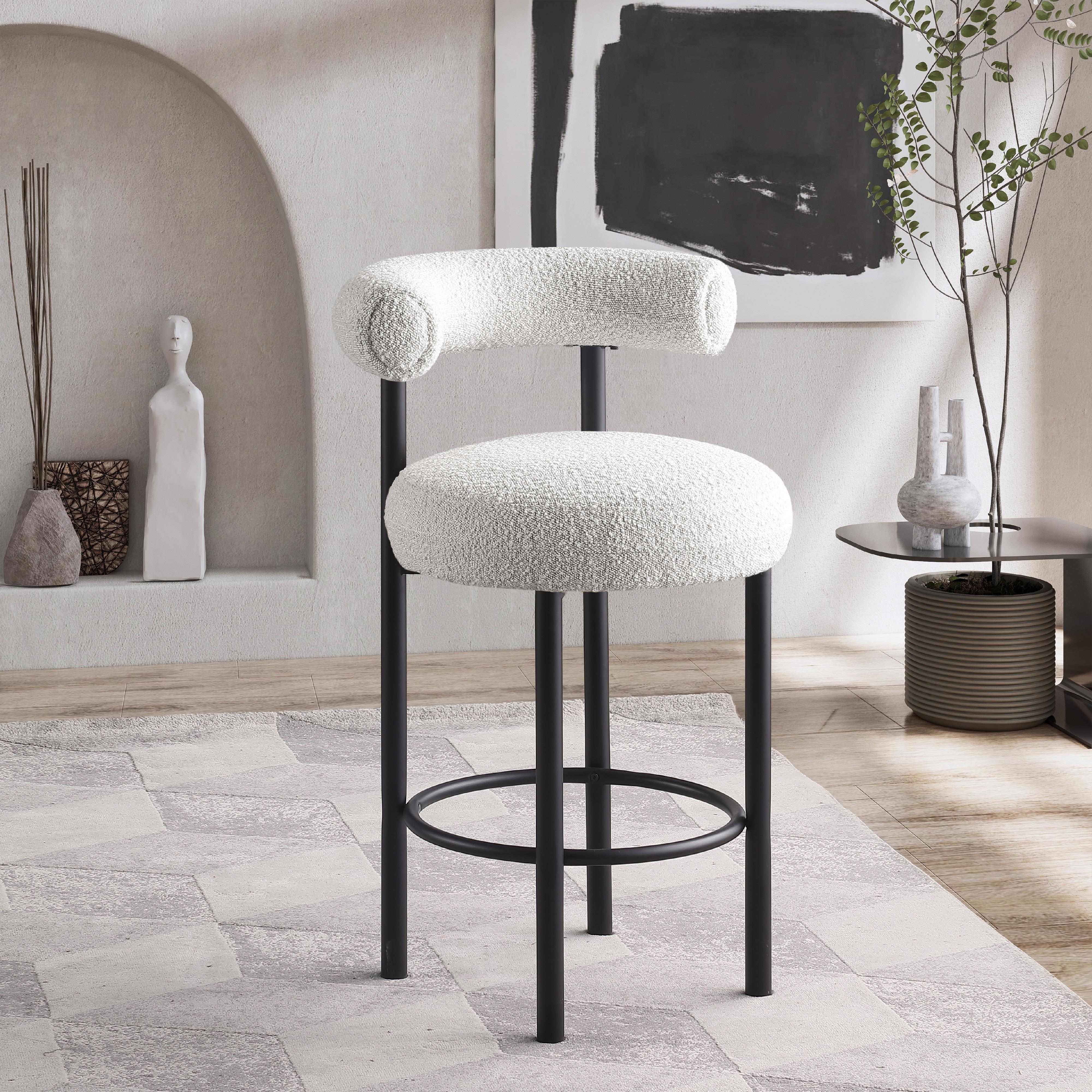 Meridian Bordeaux Cream Boucle Fabric Stool