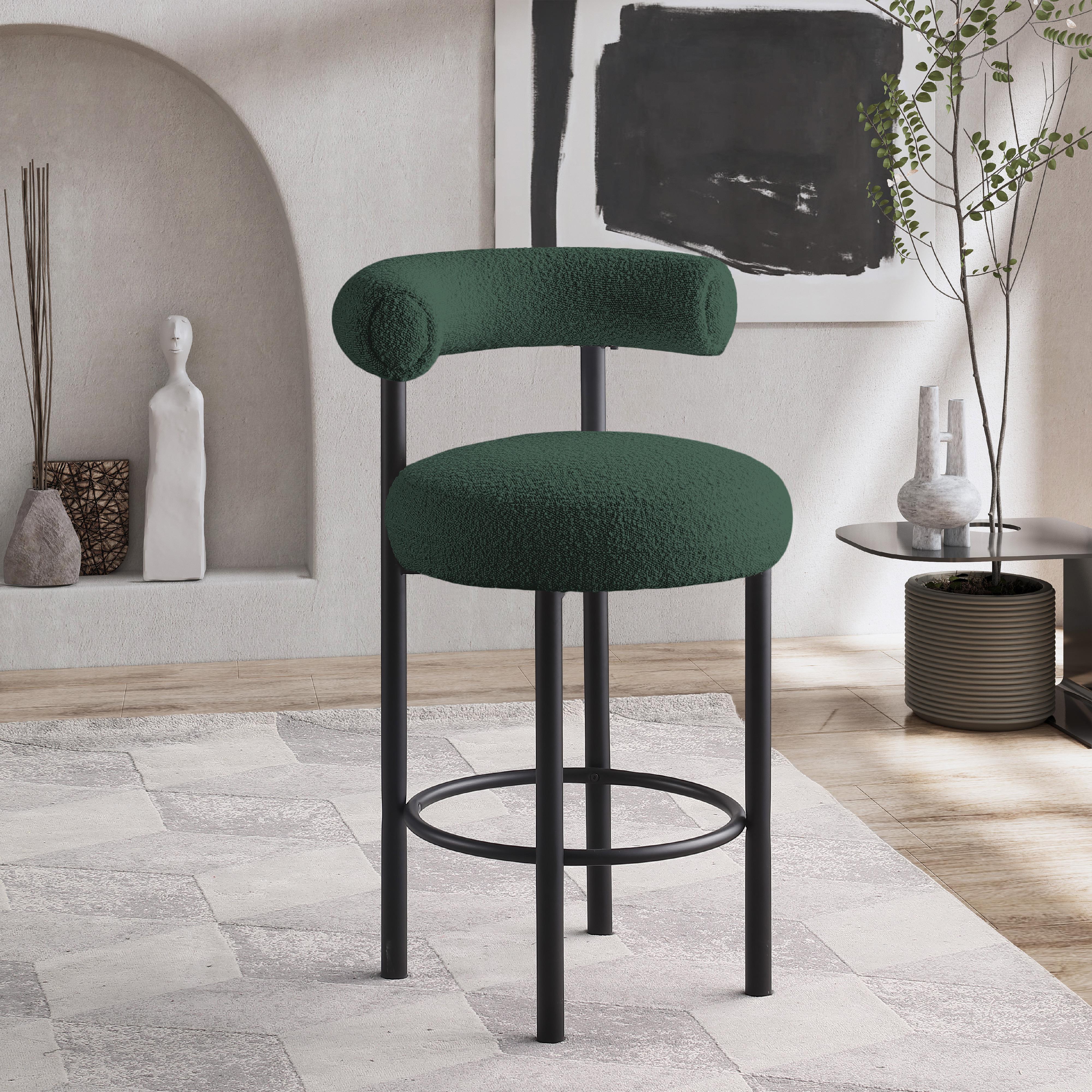 Meridian Bordeaux Green Boucle Fabric Stool