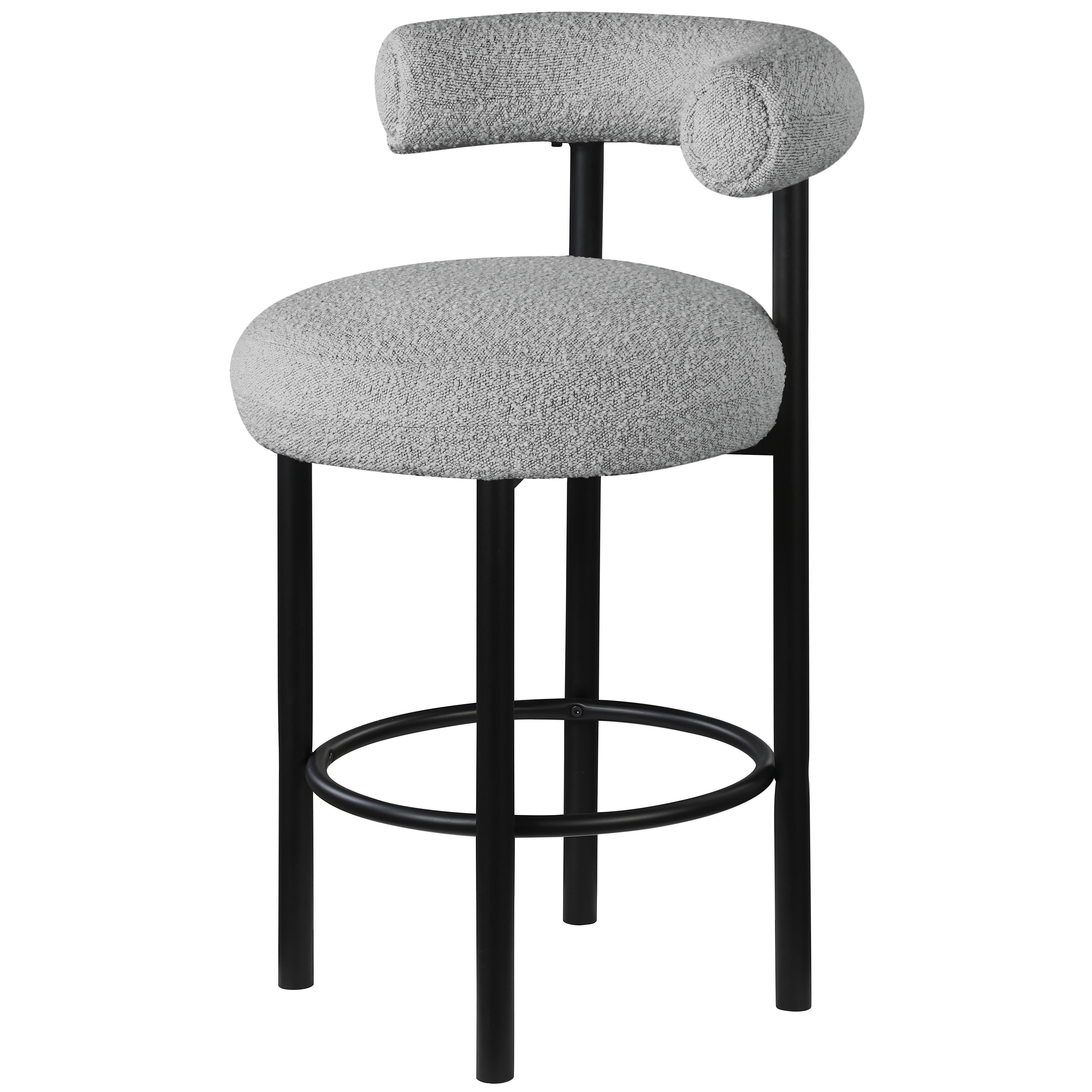 Meridian Bordeaux Grey Boucle Fabric Stool