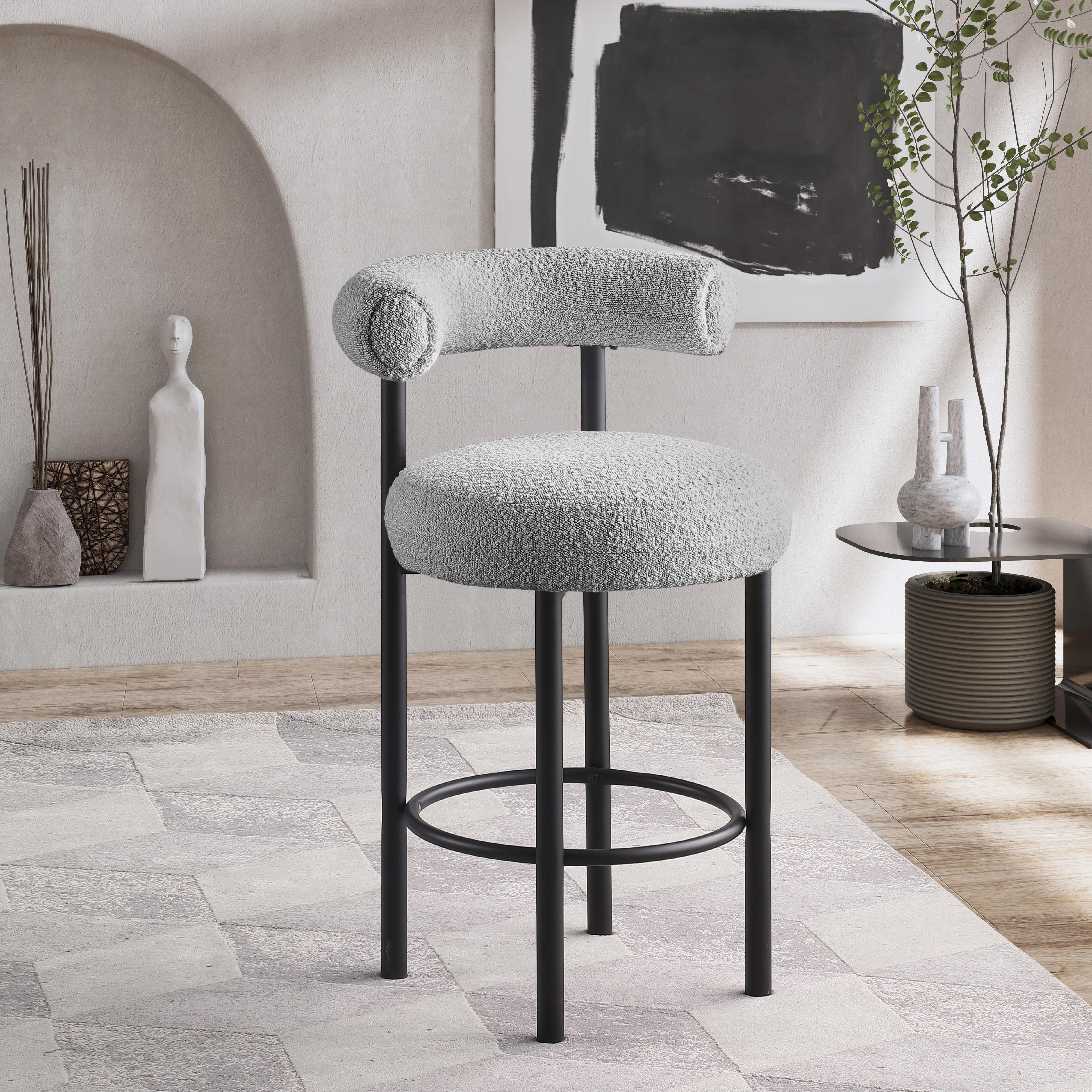 Meridian Bordeaux Grey Boucle Fabric Stool