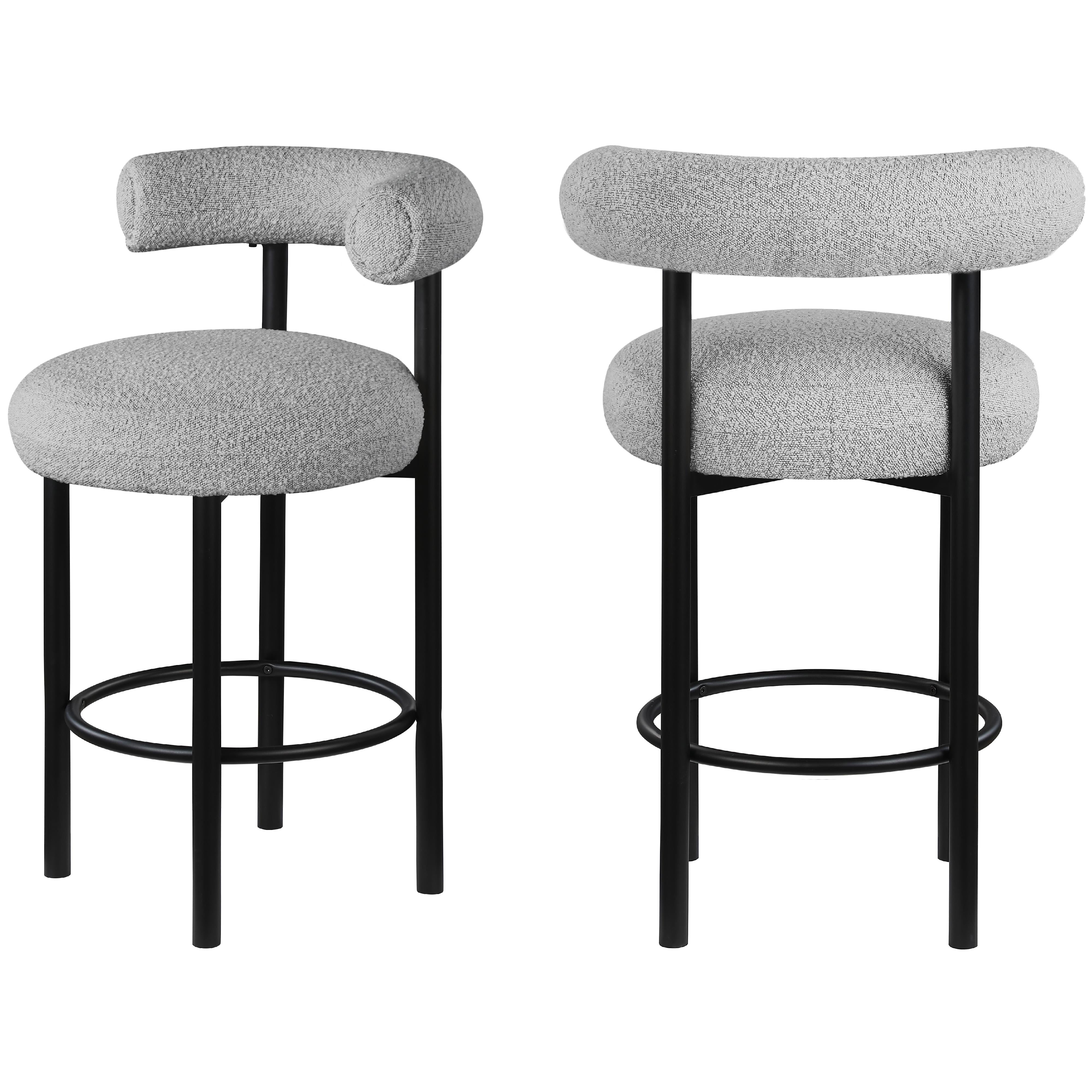 Meridian Bordeaux Grey Boucle Fabric Stool