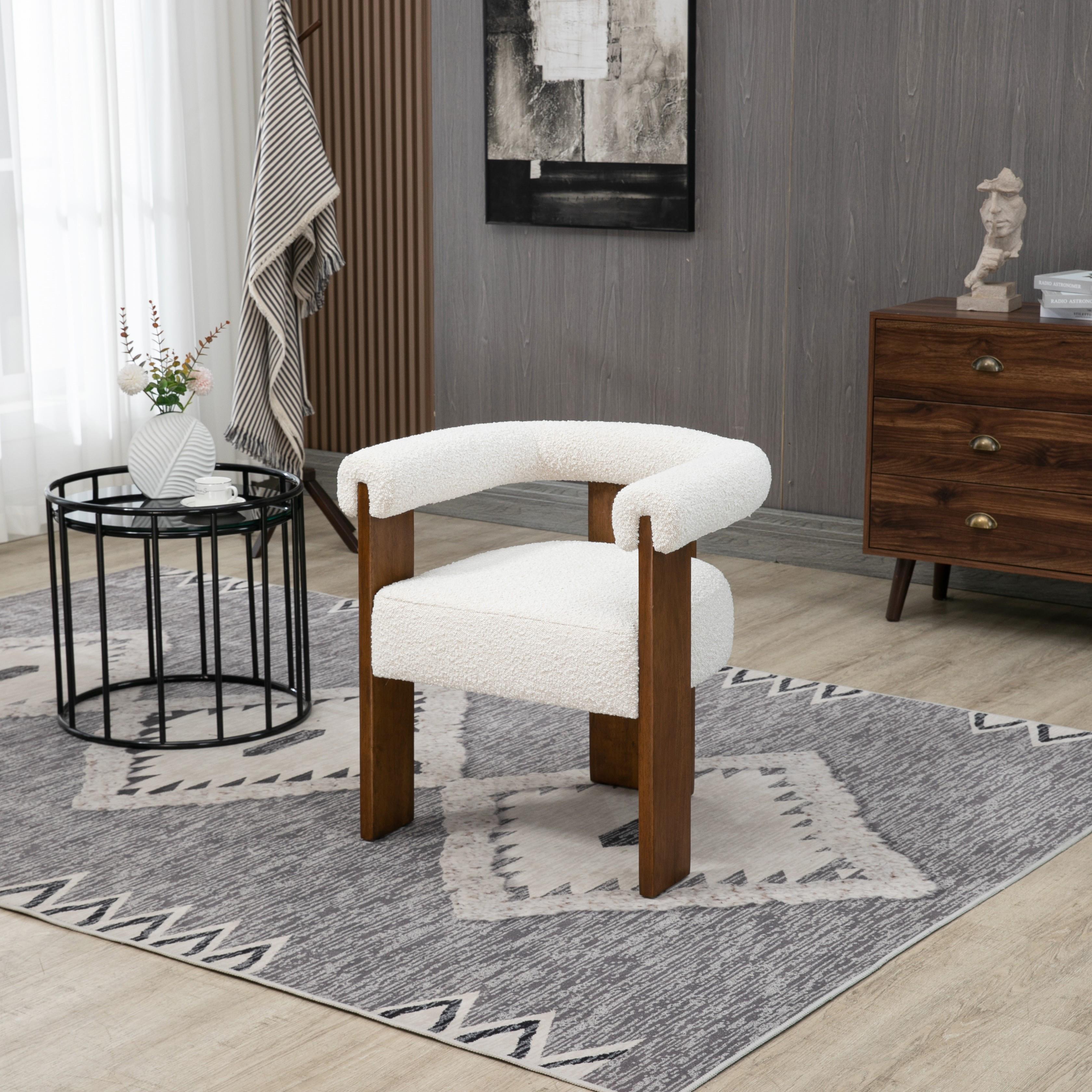 Meridian Barrel Cream Boucle Fabric Dining Chair