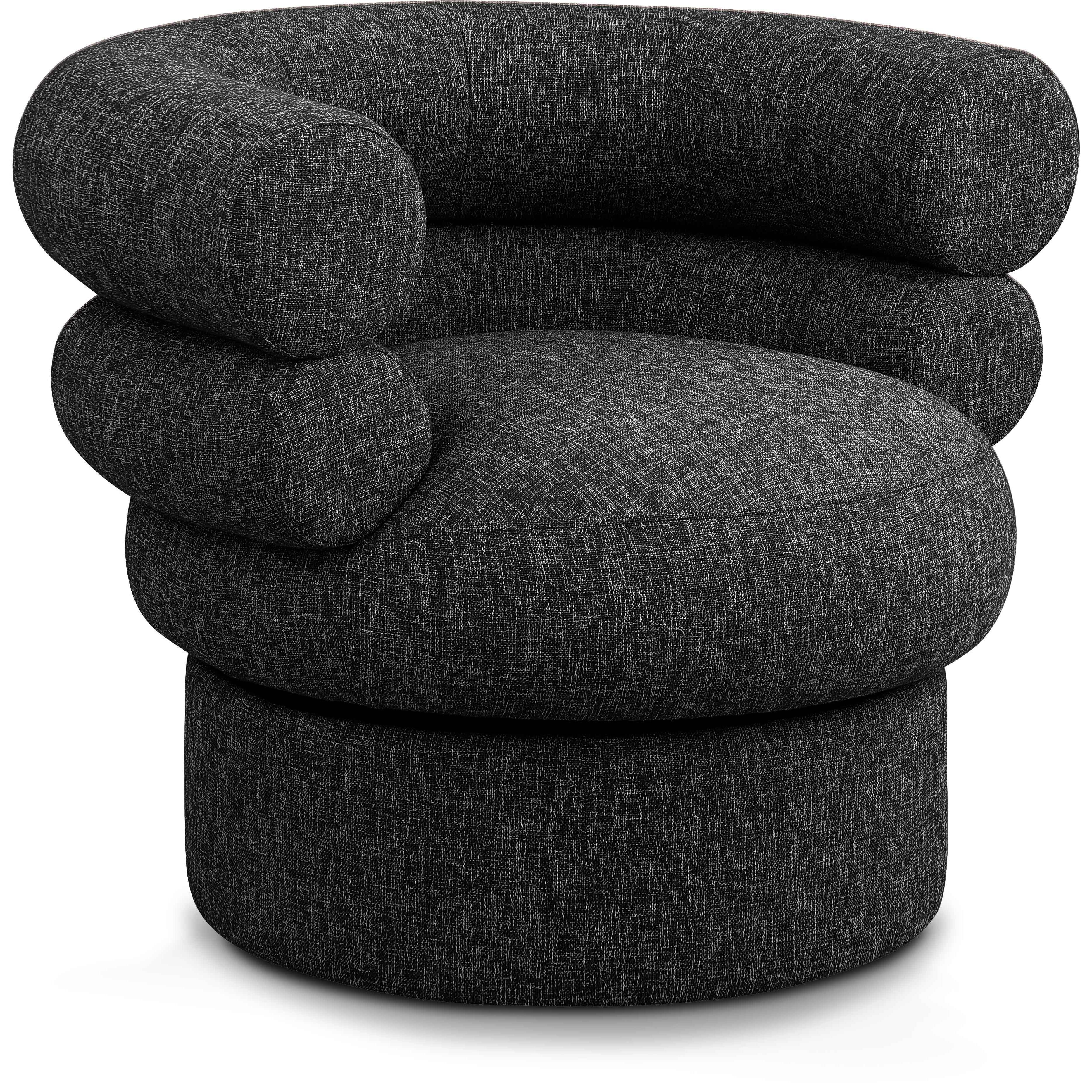 Meridian Valentina Black Linen Textured Fabric Accent Swivel Chair