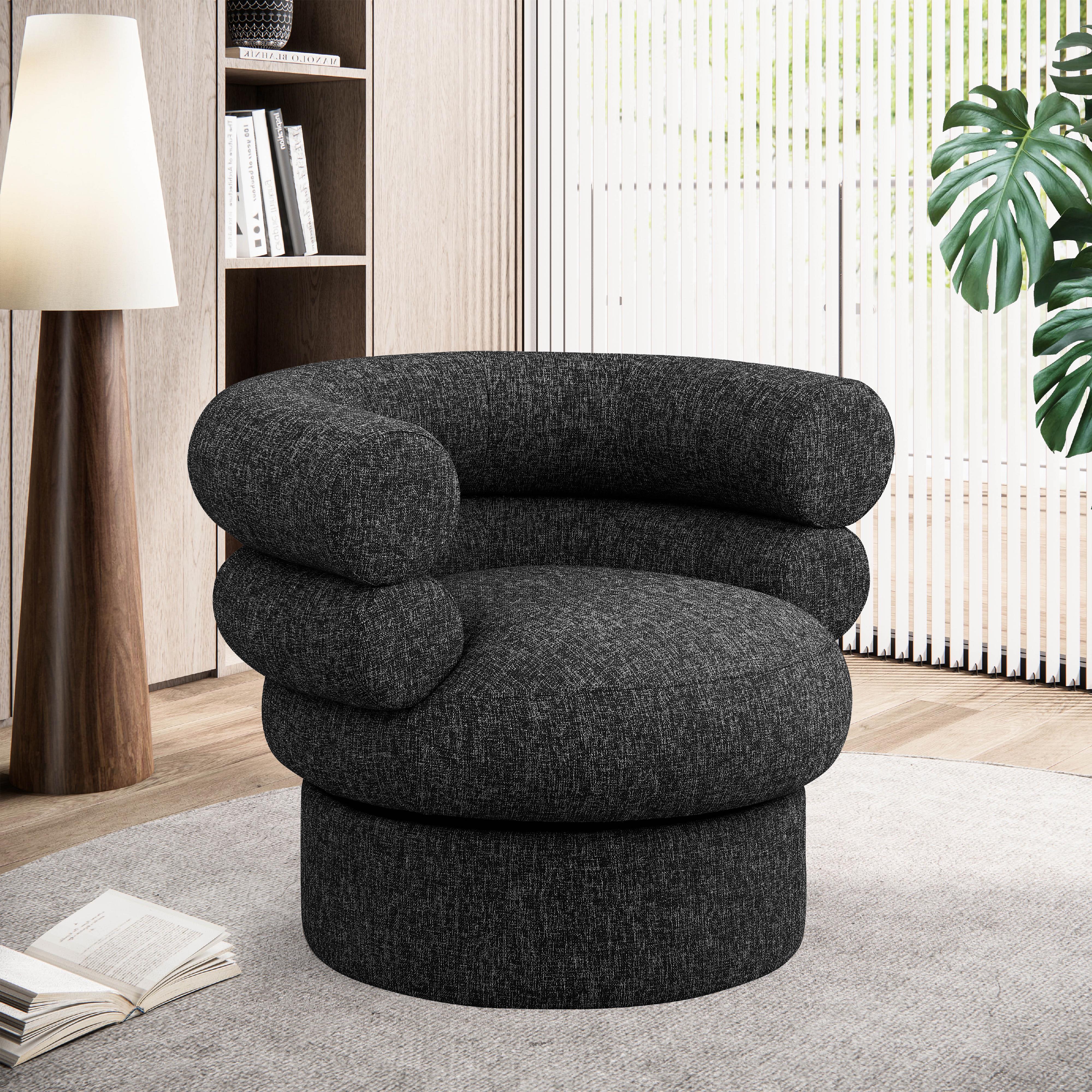 Meridian Valentina Black Linen Textured Fabric Accent Swivel Chair