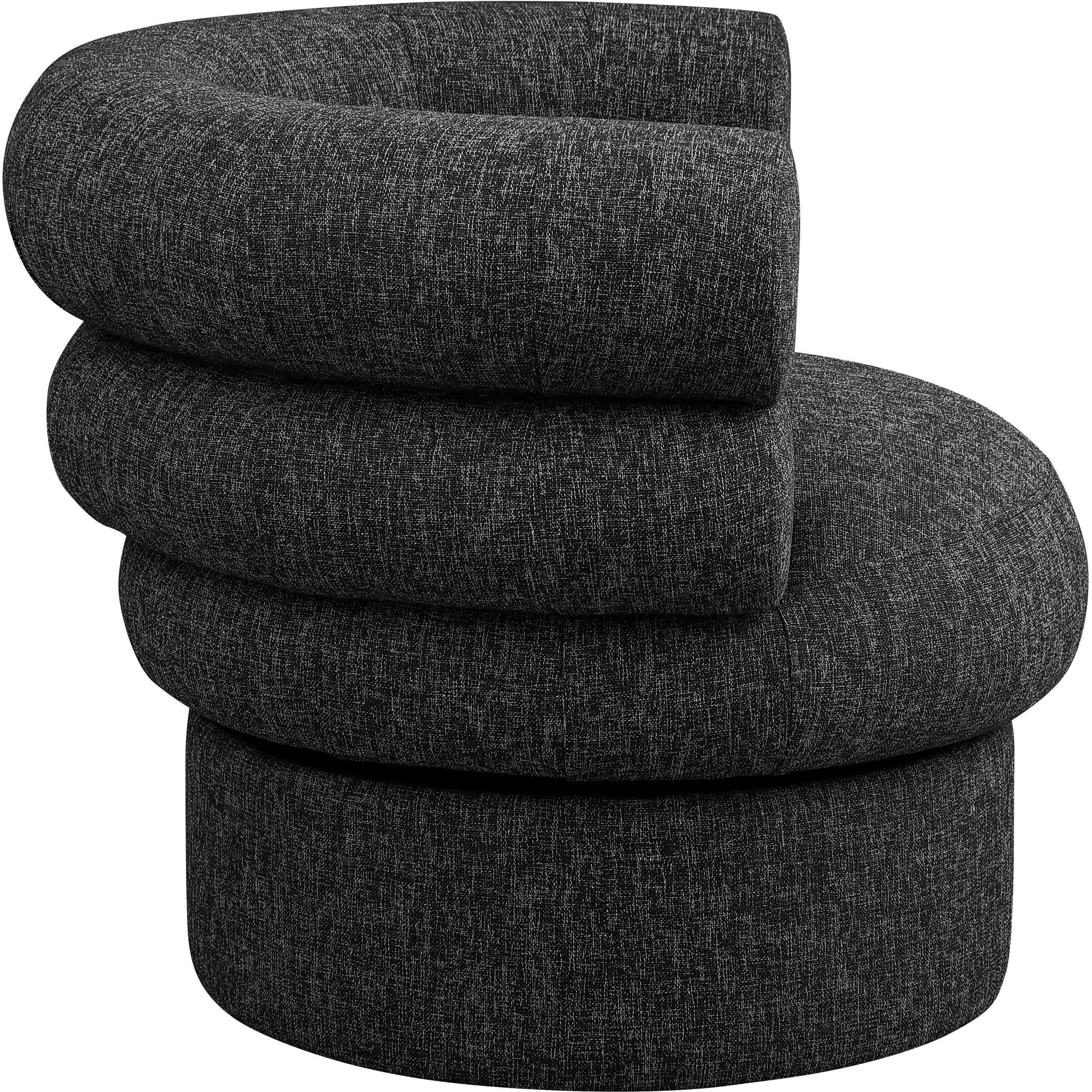 Meridian Valentina Black Linen Textured Fabric Accent Swivel Chair