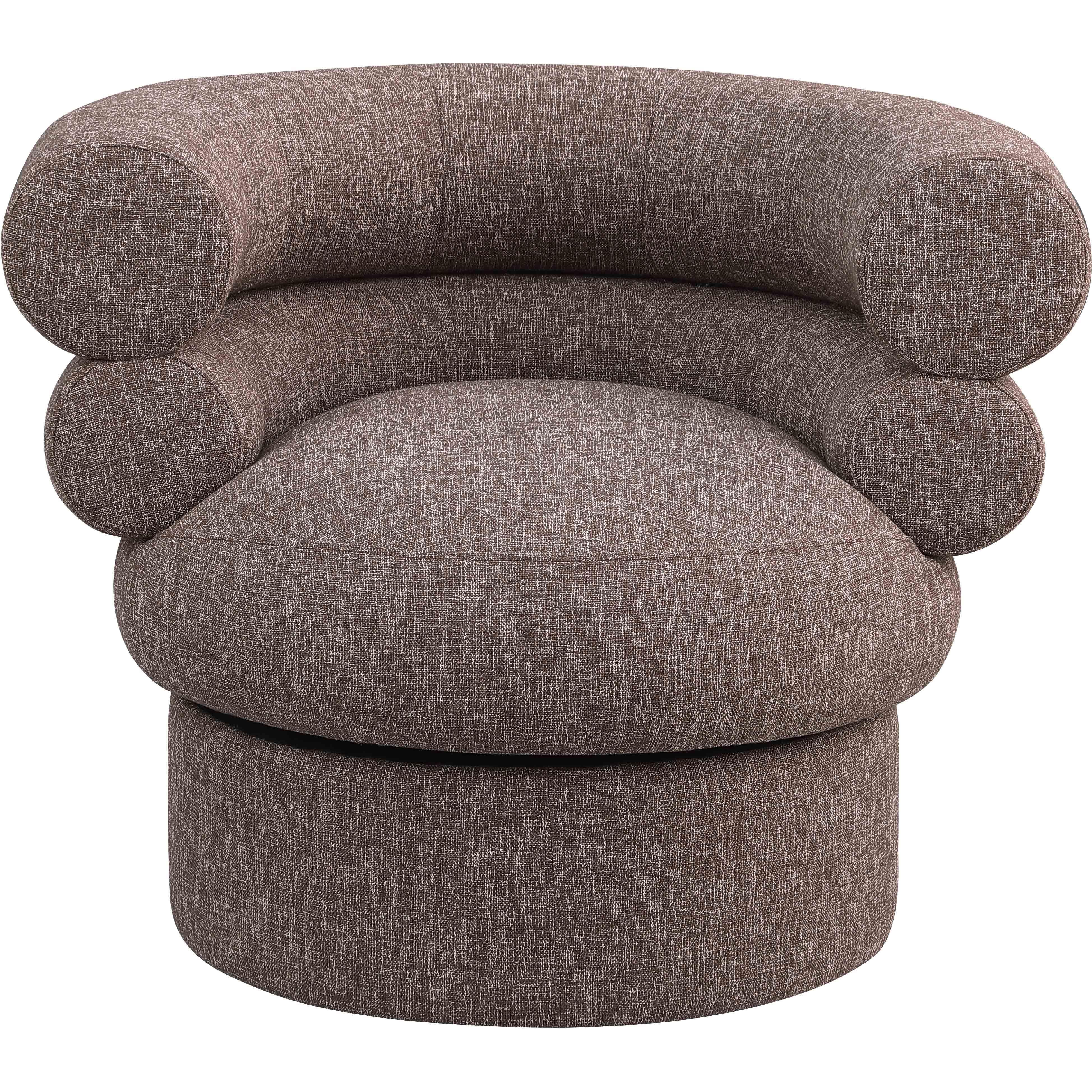 Meridian Valentina Brown Linen Textured Fabric Accent Swivel Chair