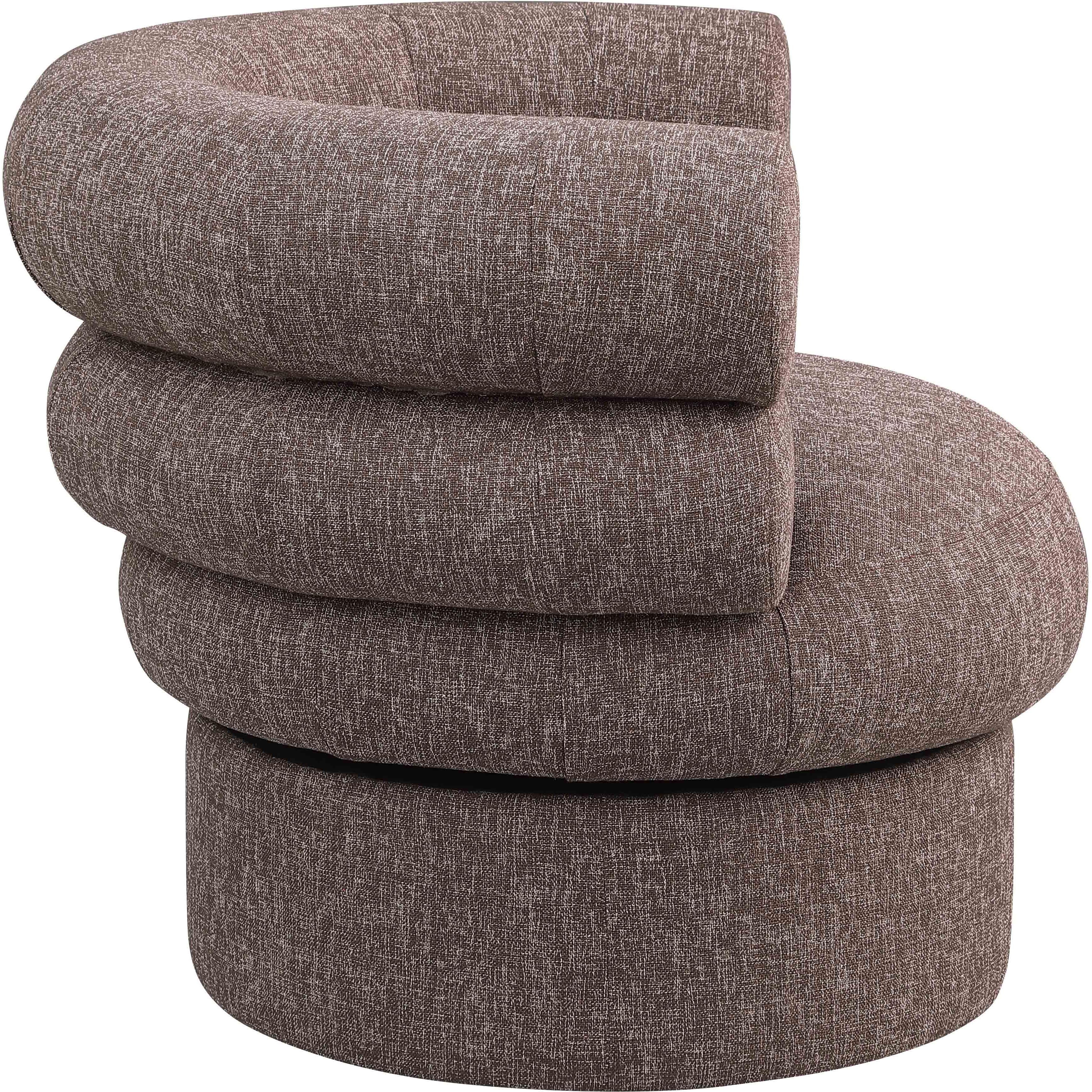 Meridian Valentina Brown Linen Textured Fabric Accent Swivel Chair