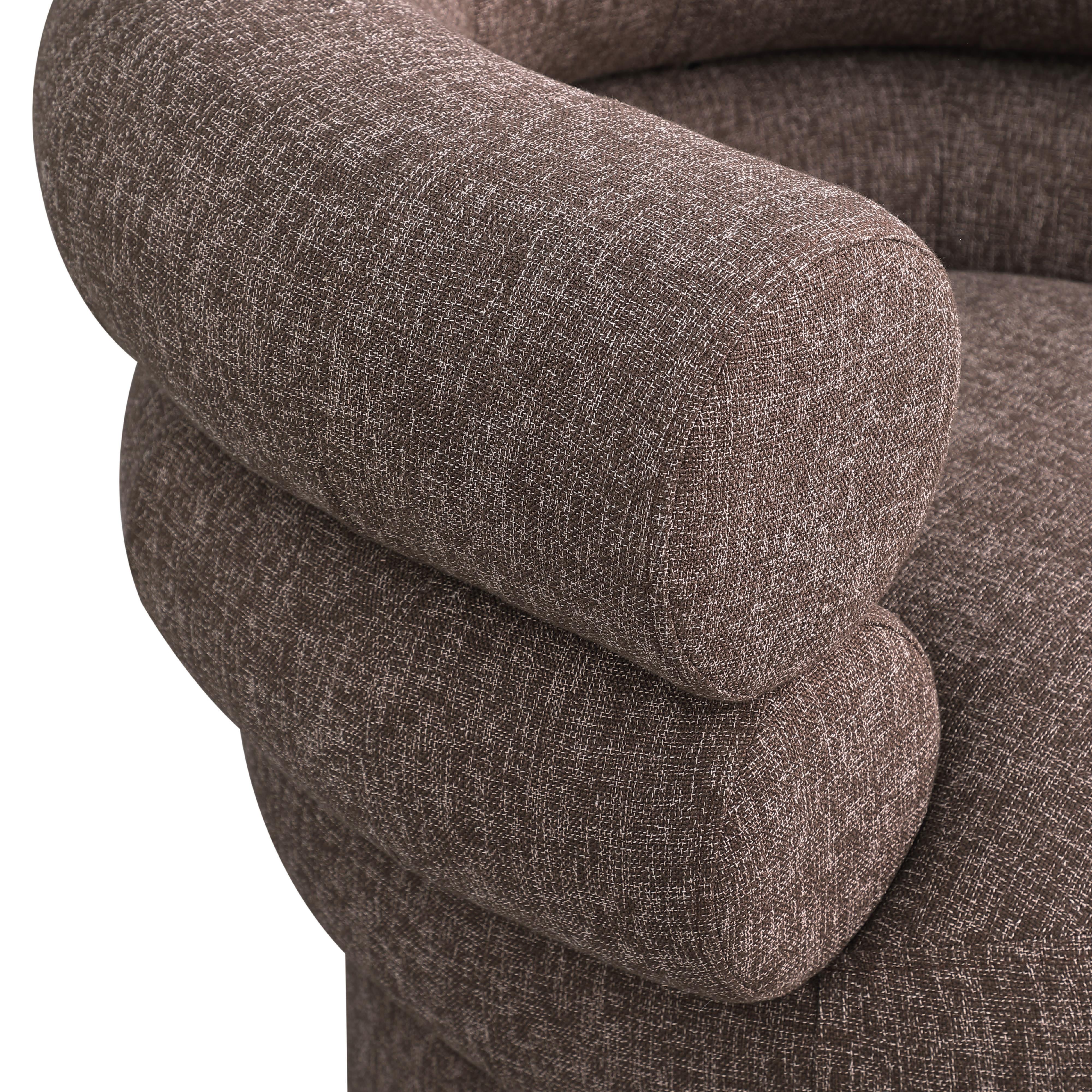 Meridian Valentina Brown Linen Textured Fabric Accent Swivel Chair