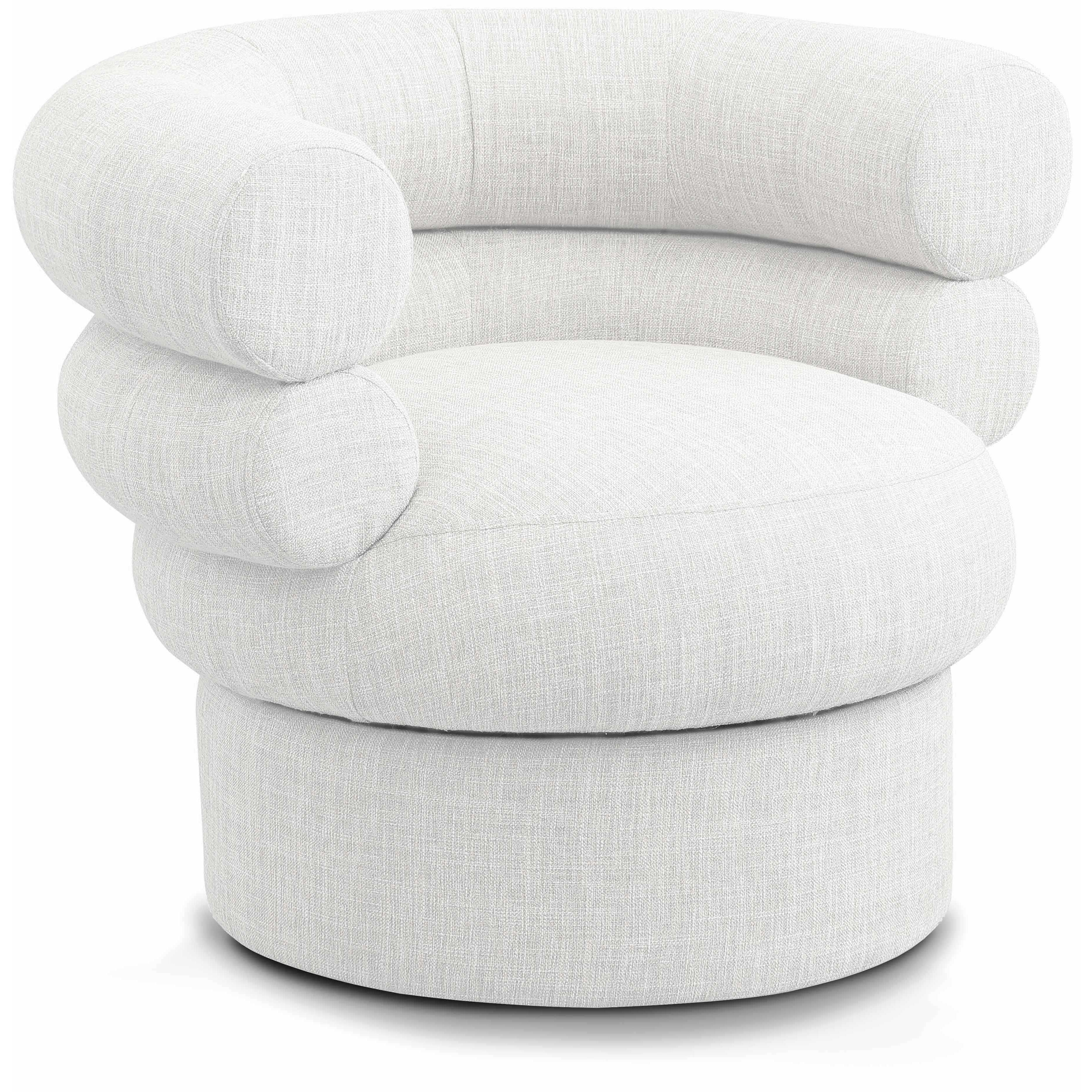 Meridian Valentina Cream Linen Textured Fabric Accent Swivel Chair