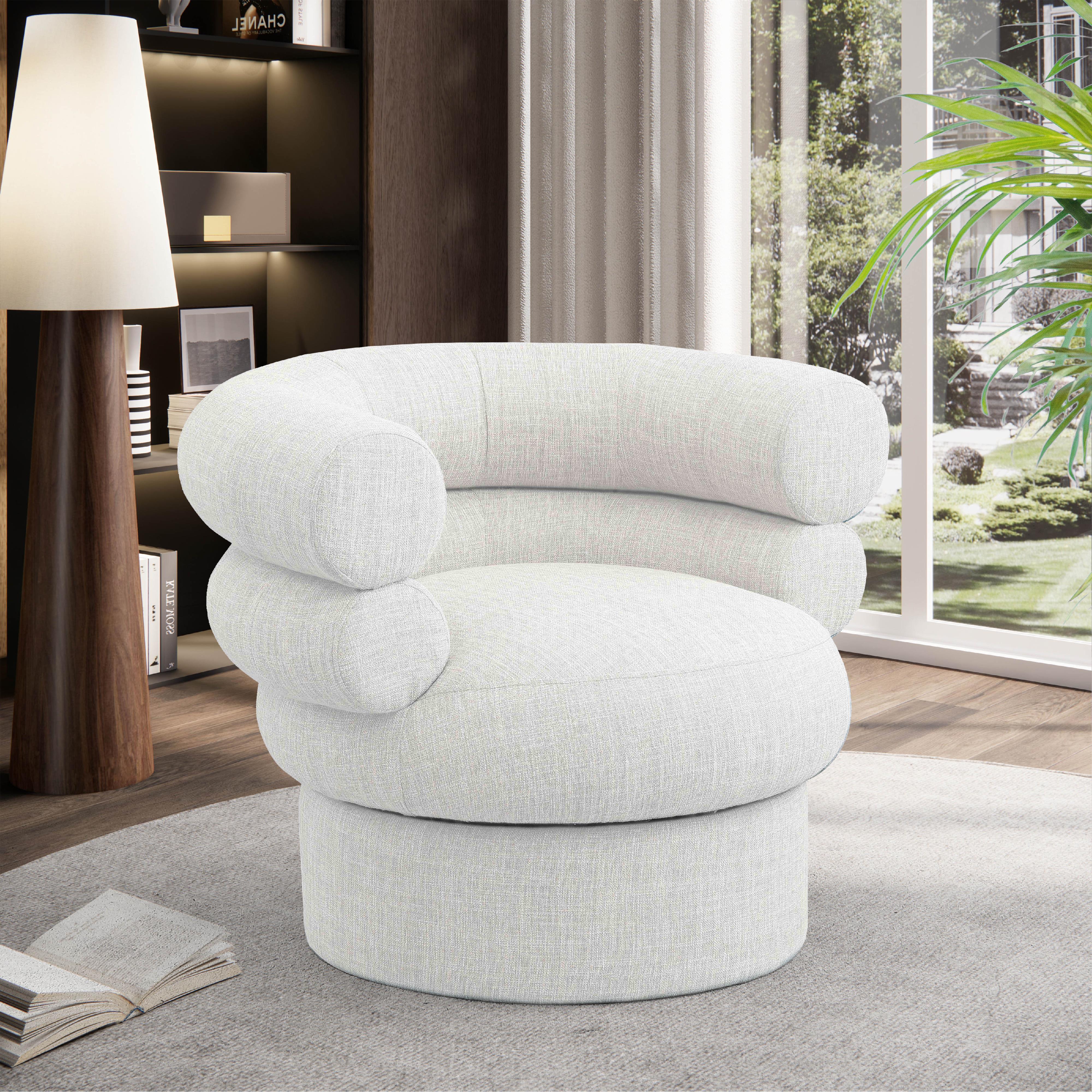 Meridian Valentina Cream Linen Textured Fabric Accent Swivel Chair