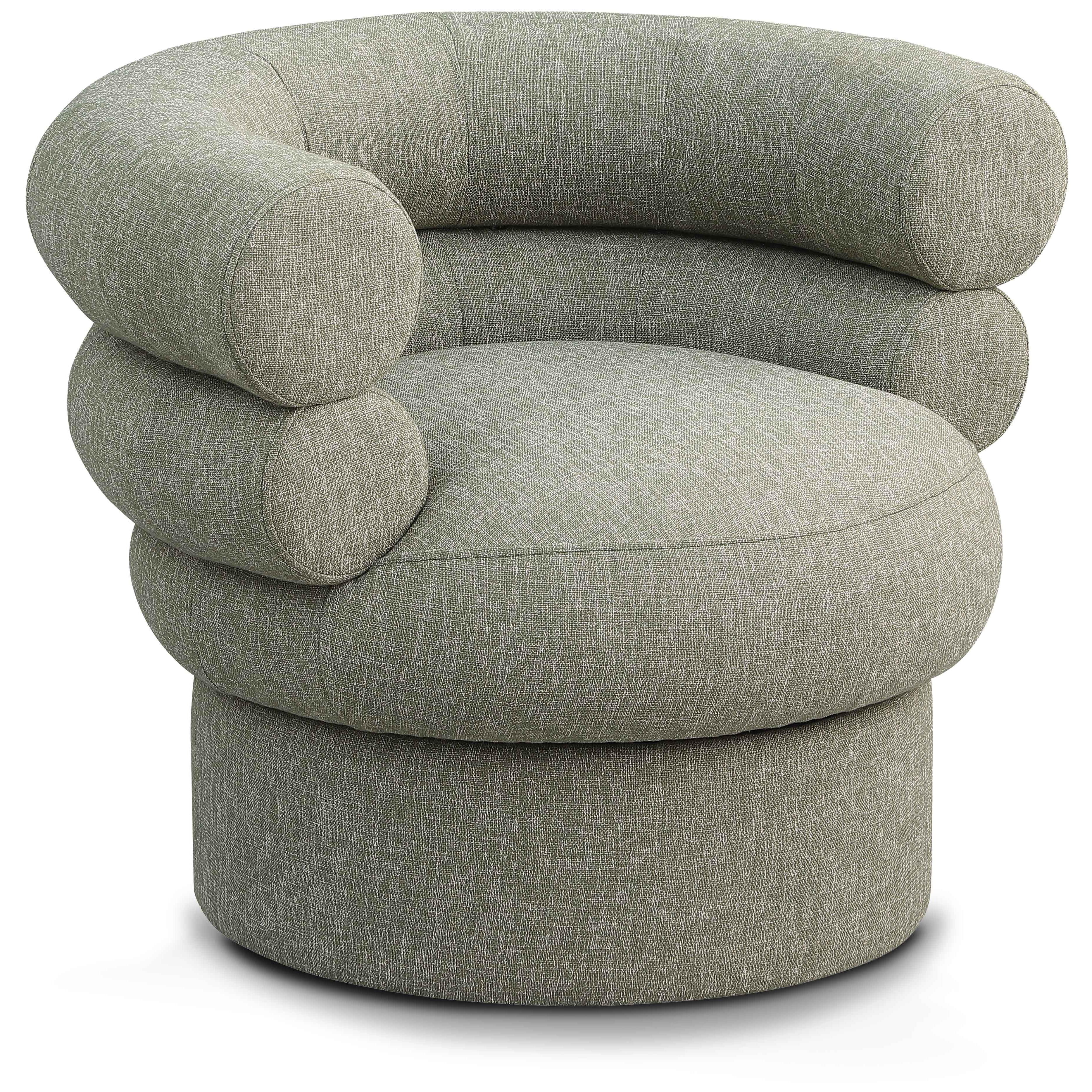 Meridian Valentina Green Linen Textured Fabric Accent Swivel Chair