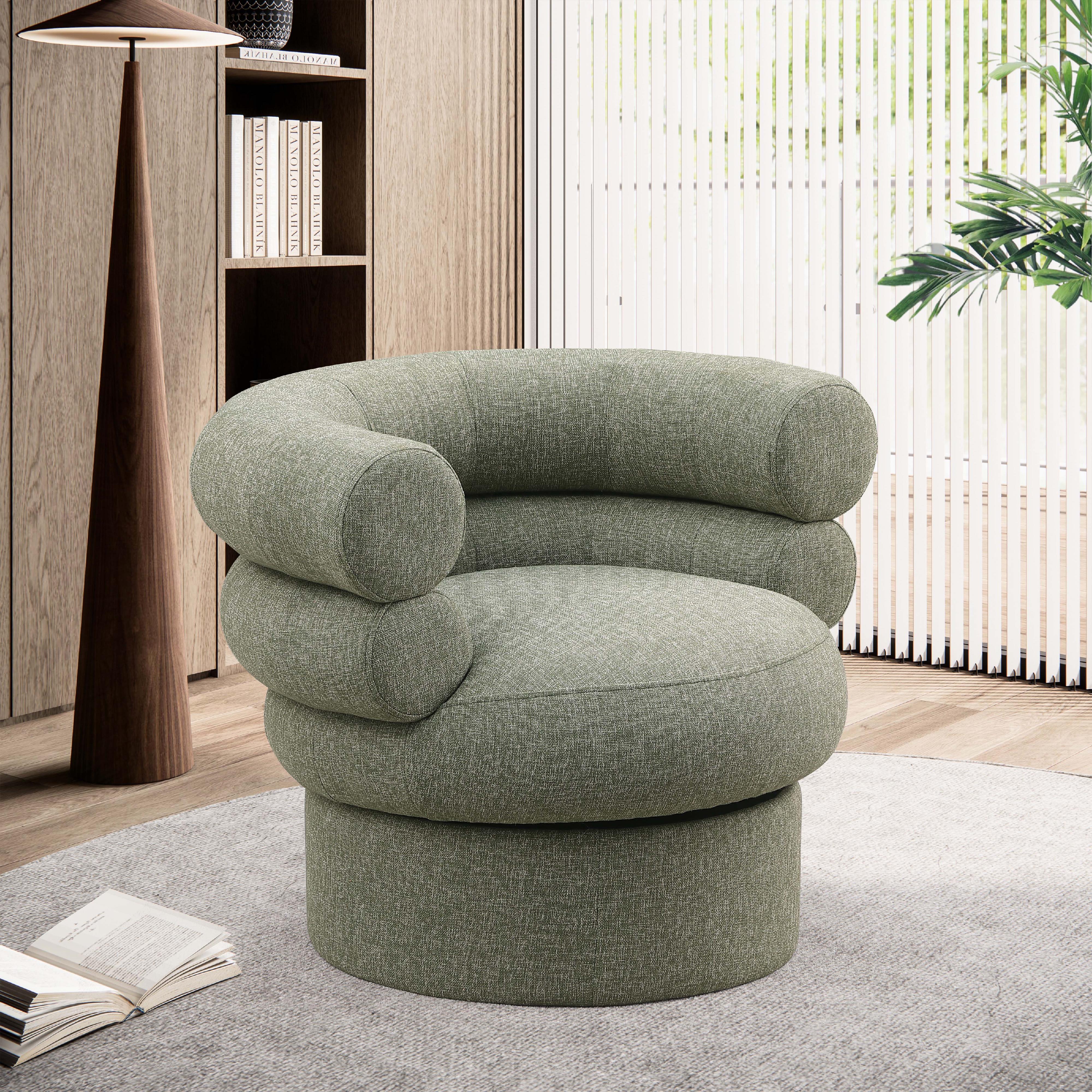 Meridian Valentina Green Linen Textured Fabric Accent Swivel Chair