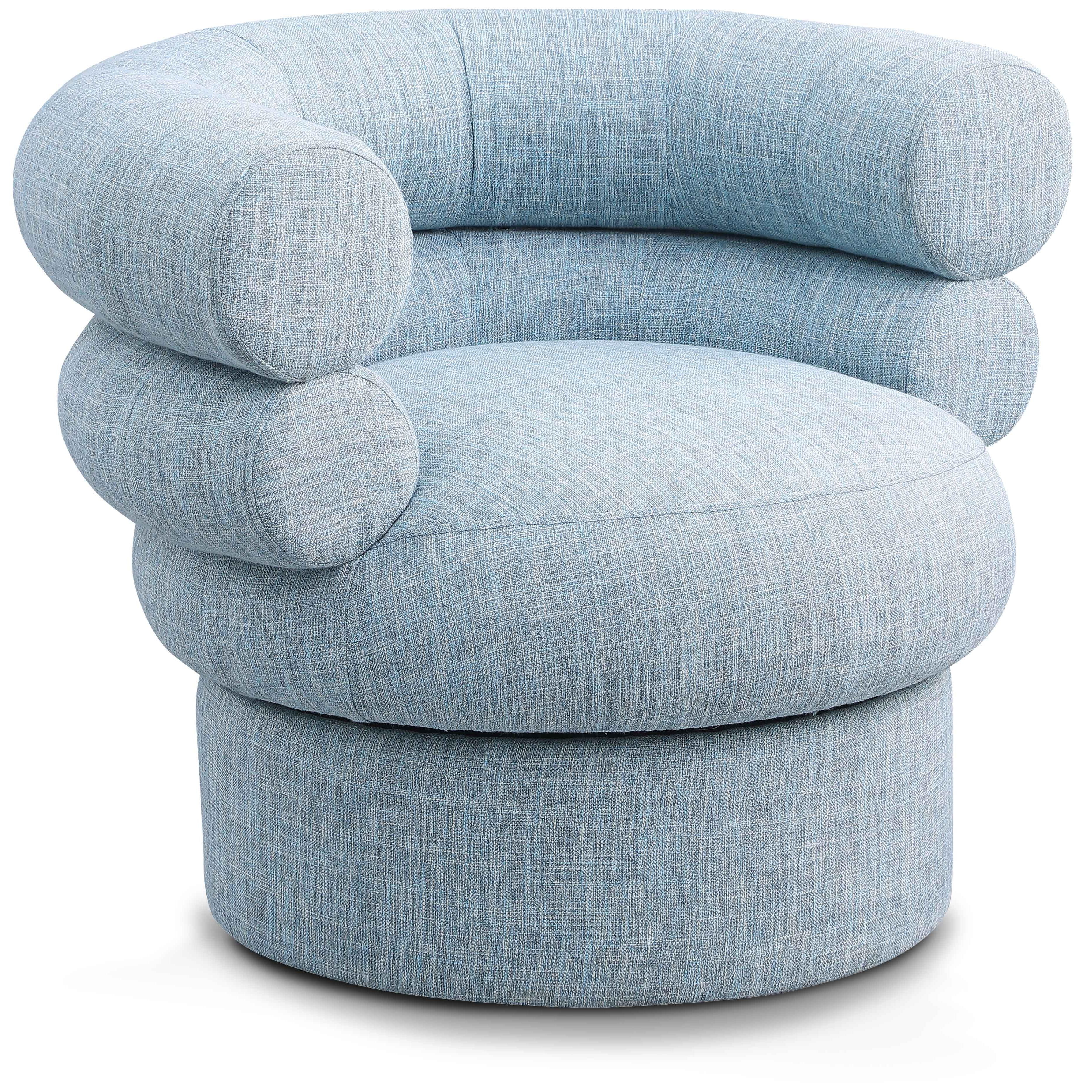 Meridian Valentina Light Blue Linen Textured Fabric Accent Swivel Chair