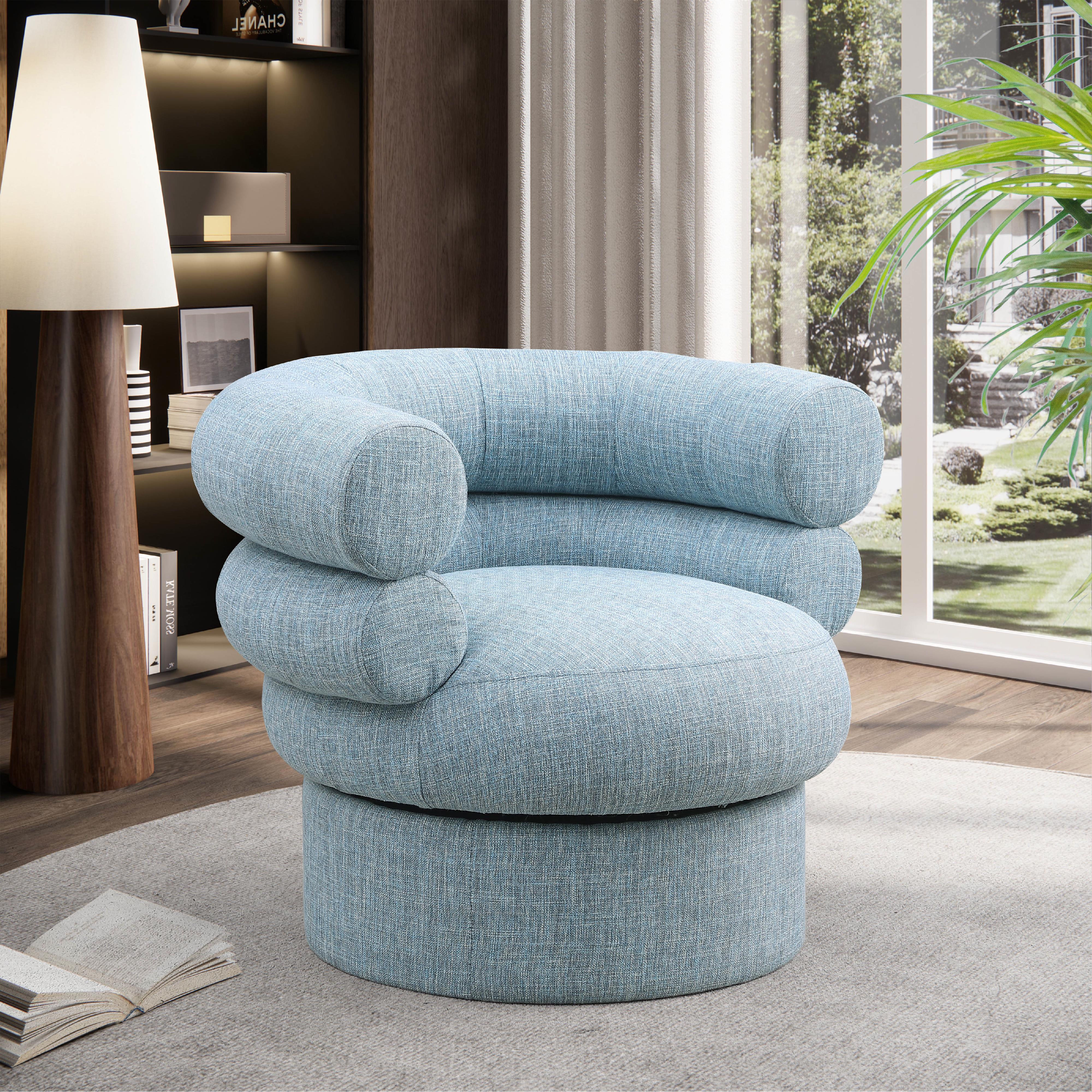 Meridian Valentina Light Blue Linen Textured Fabric Accent Swivel Chair