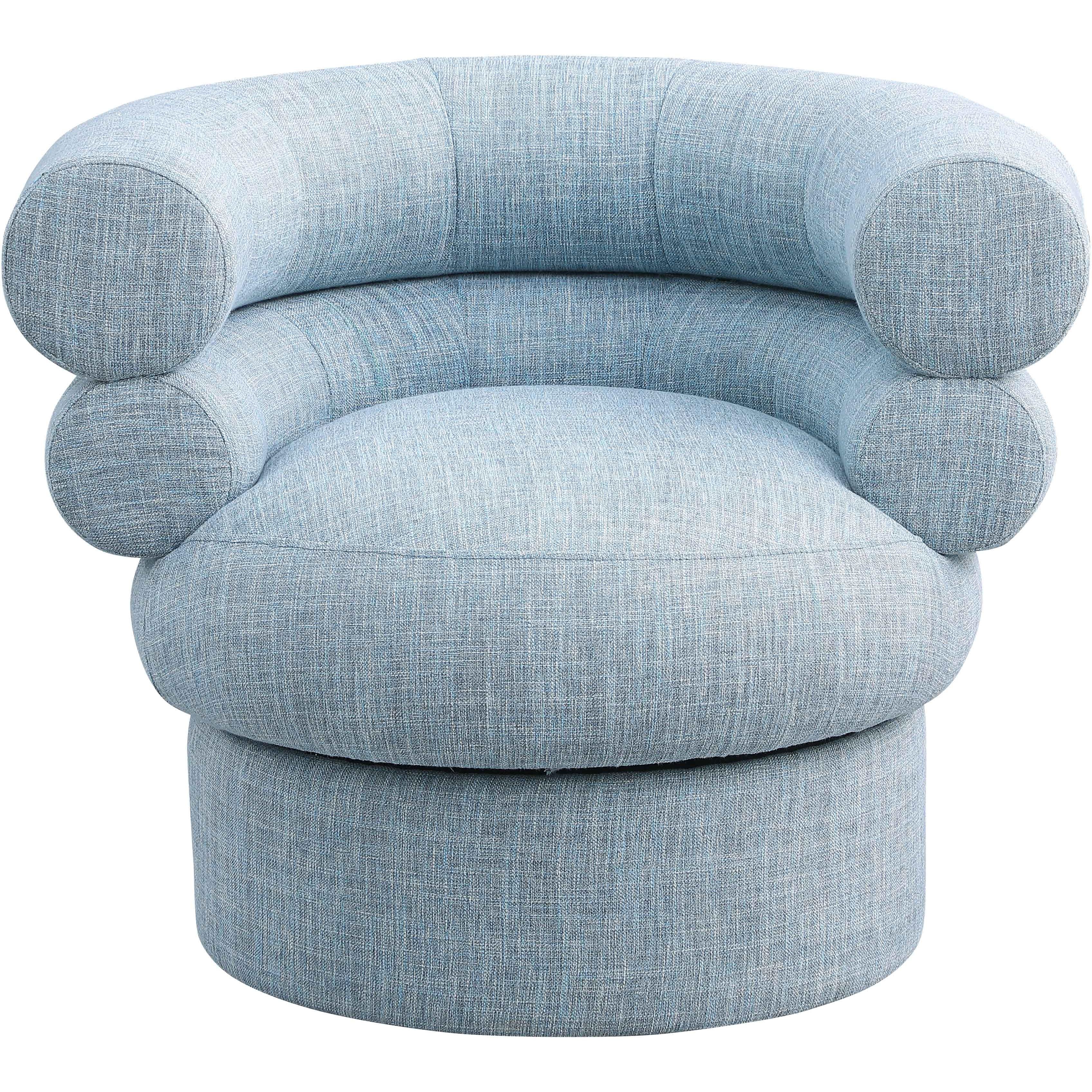 Meridian Valentina Light Blue Linen Textured Fabric Accent Swivel Chair