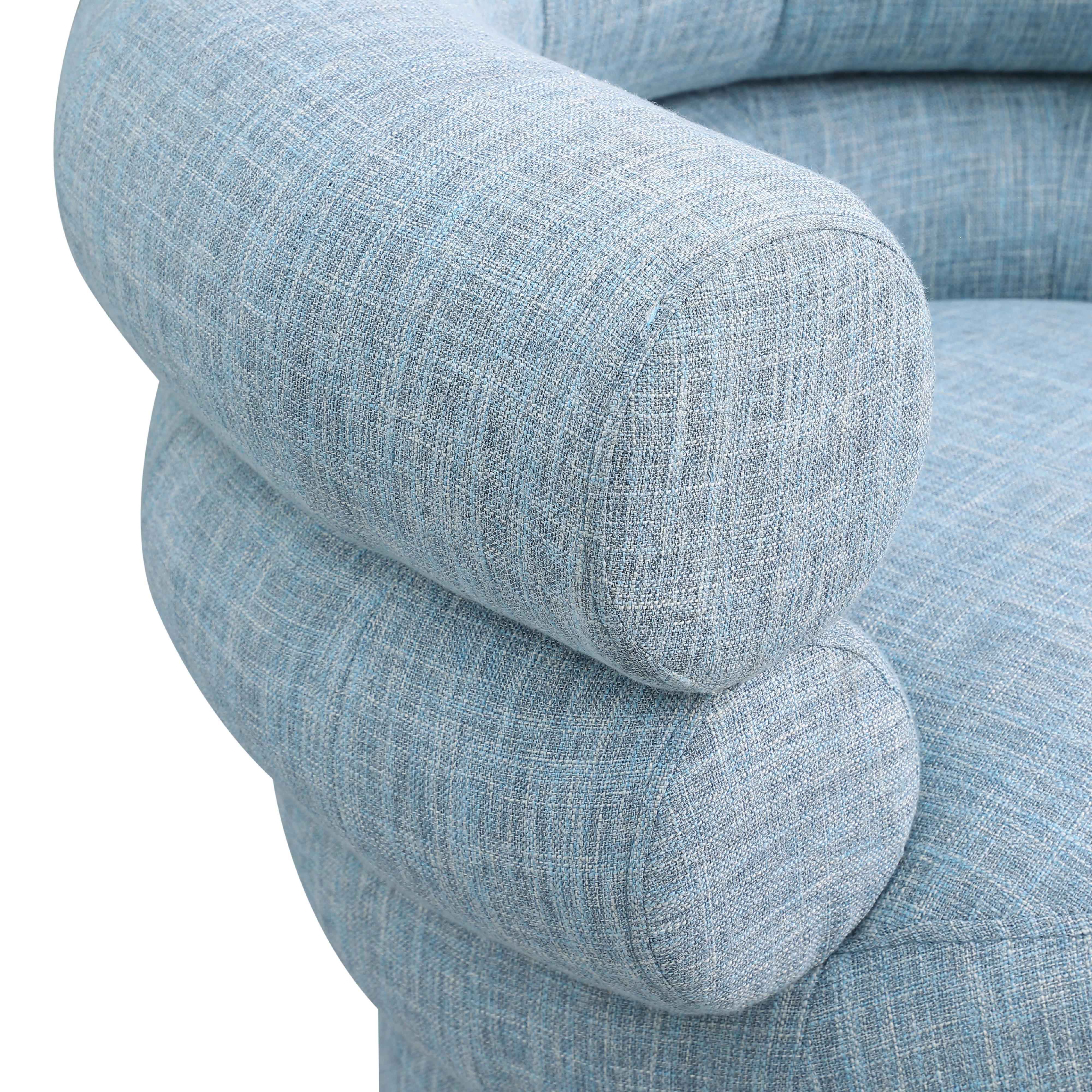 Meridian Valentina Light Blue Linen Textured Fabric Accent Swivel Chair