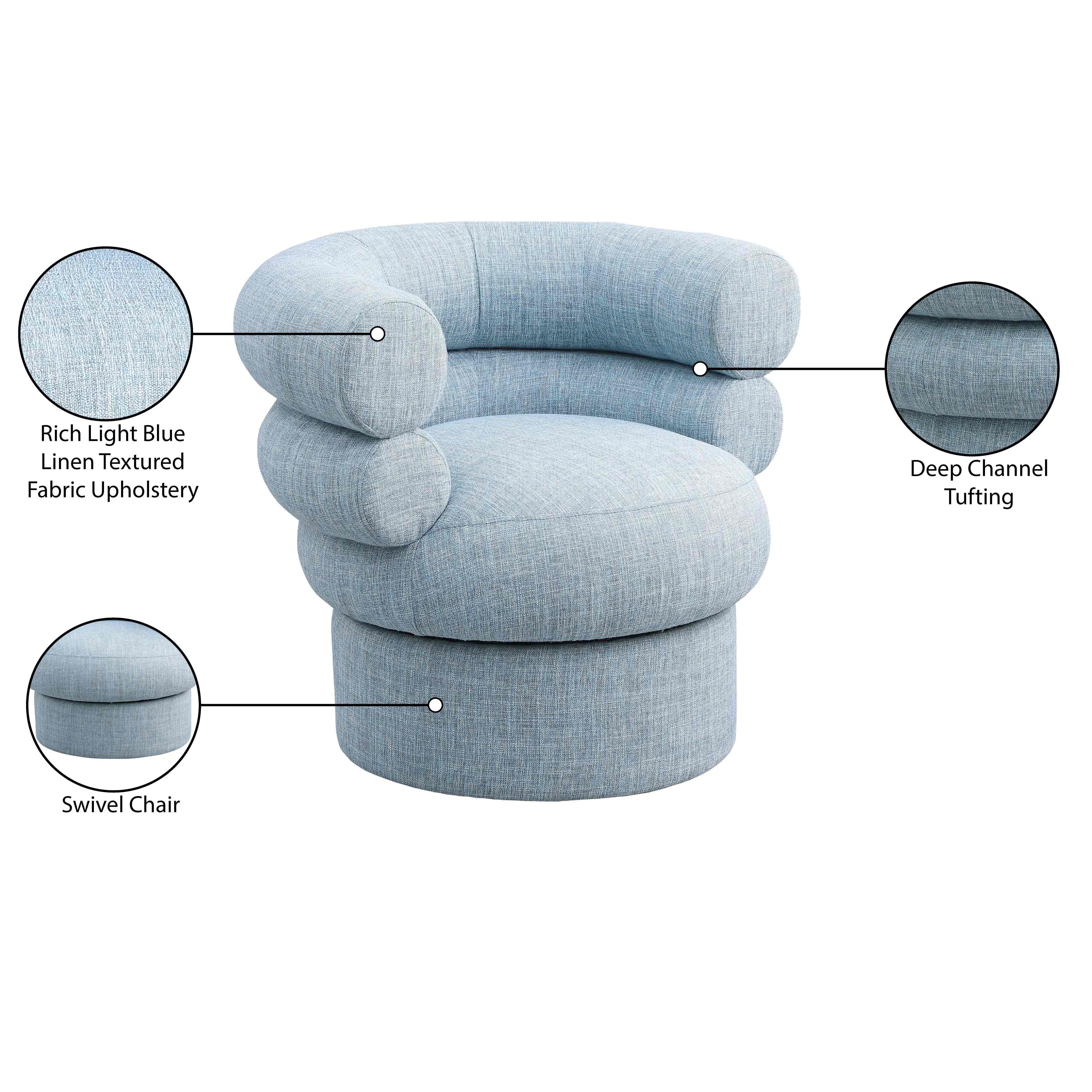 Meridian Valentina Light Blue Linen Textured Fabric Accent Swivel Chair