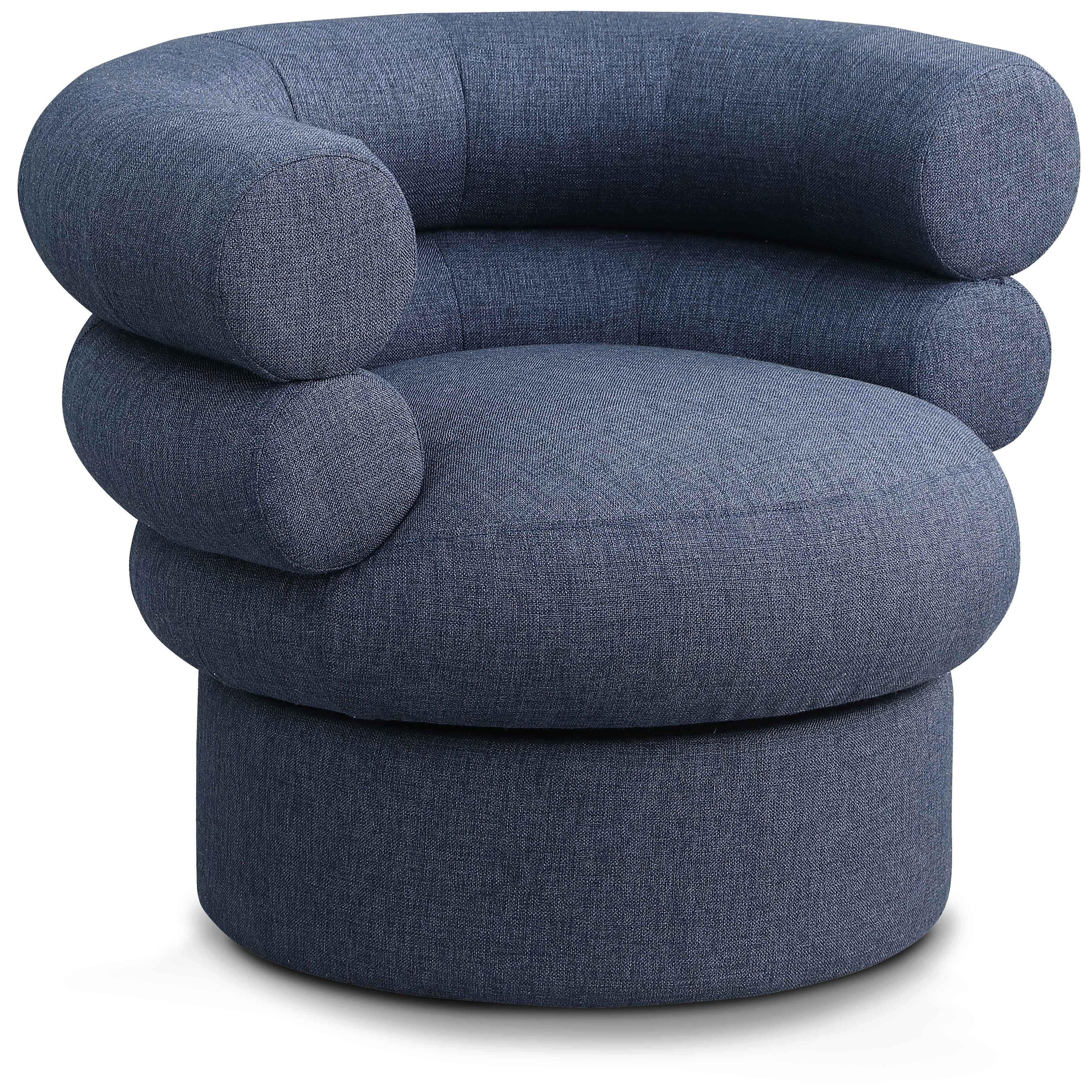 Meridian Valentina Dark Navy Linen Textured Fabric Accent Swivel Chair