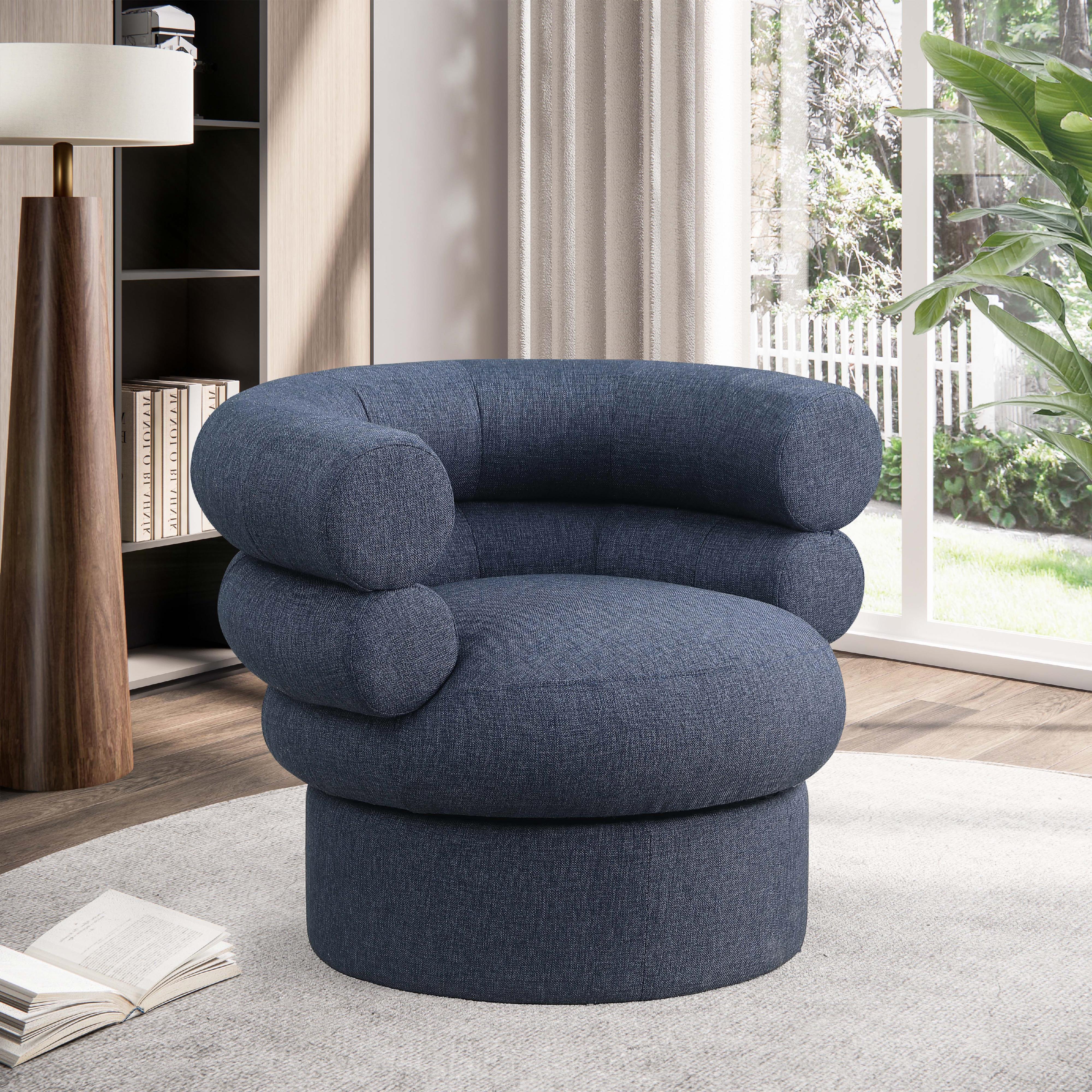 Meridian Valentina Dark Navy Linen Textured Fabric Accent Swivel Chair