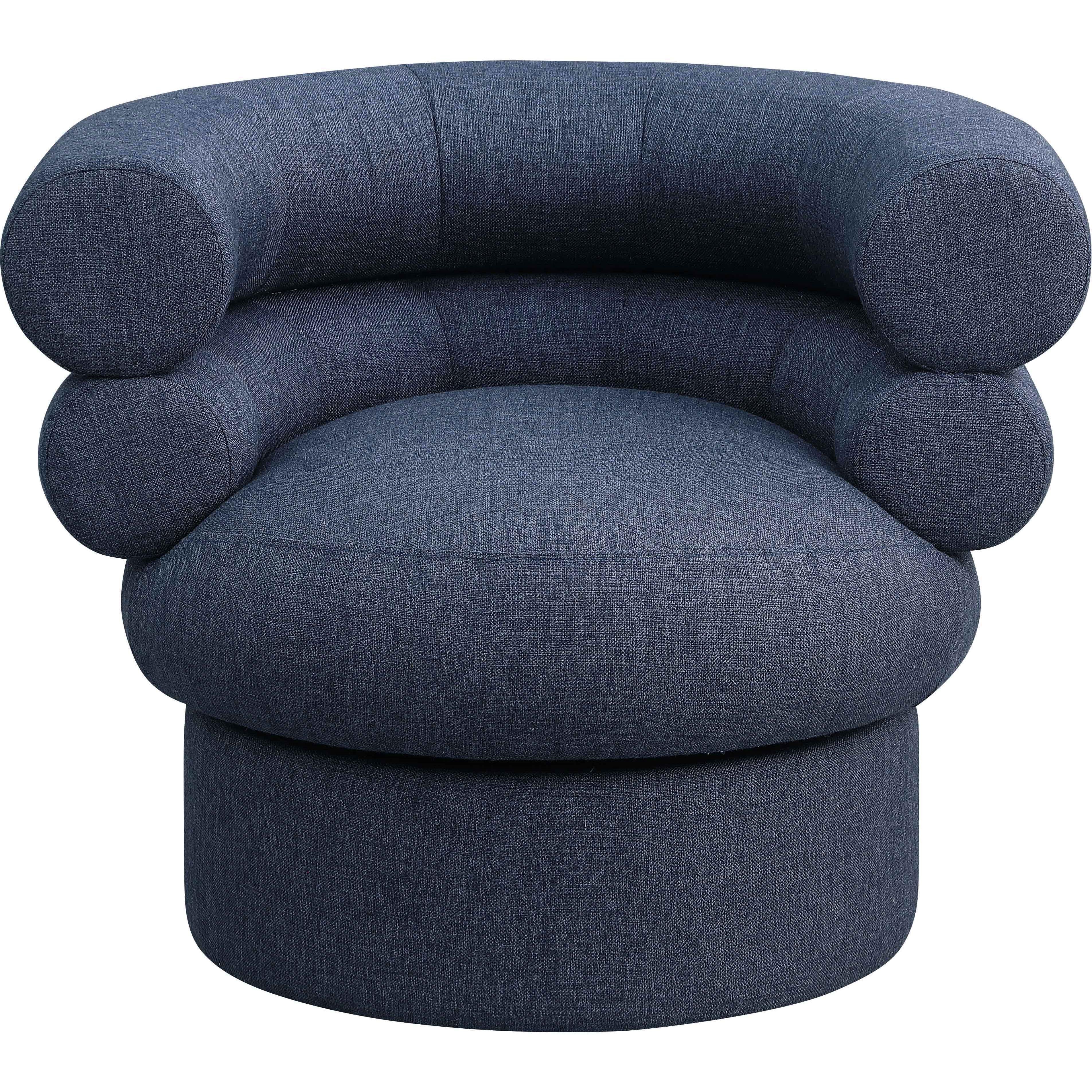 Meridian Valentina Dark Navy Linen Textured Fabric Accent Swivel Chair