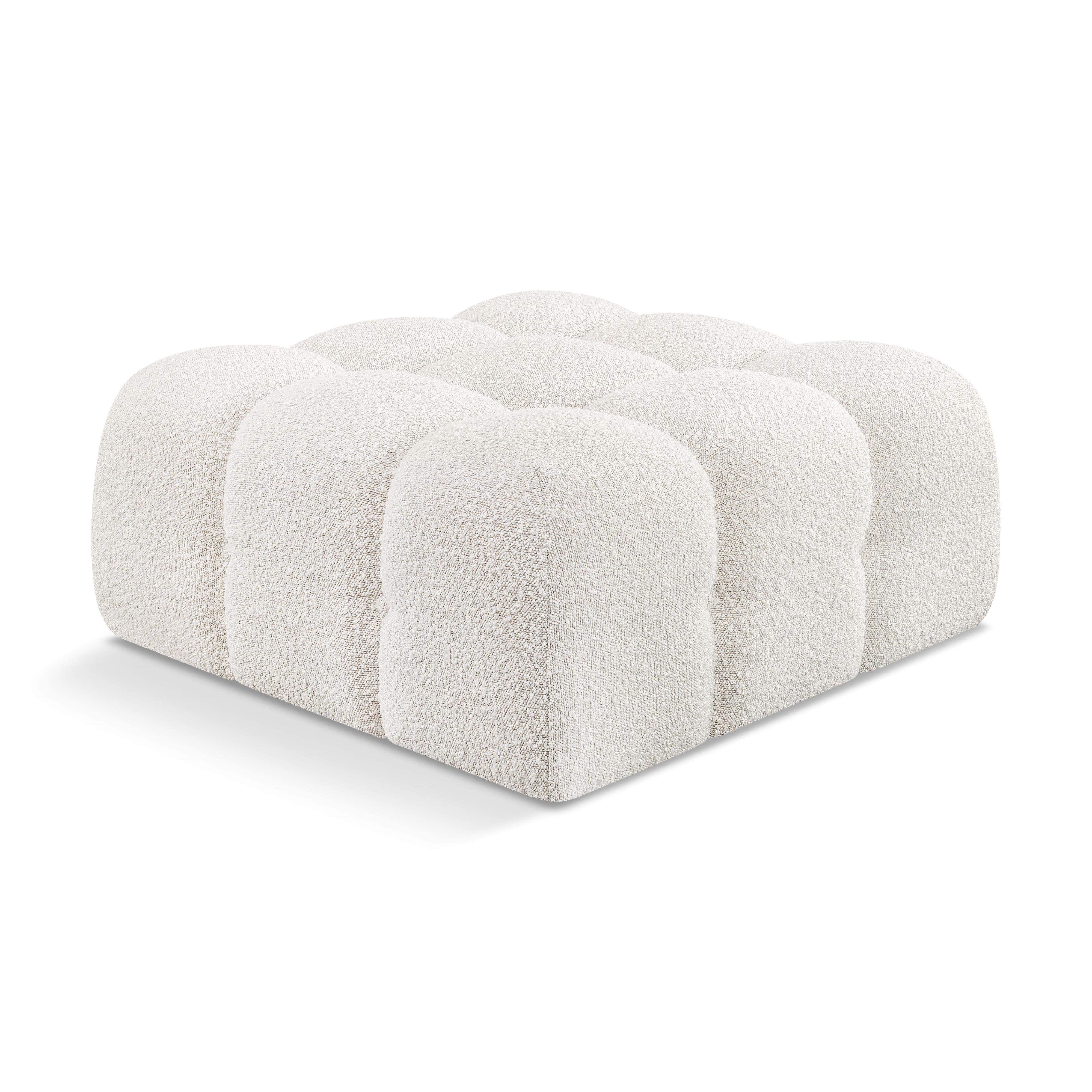 Meridian Ames Cream Boucle Fabric Ottoman