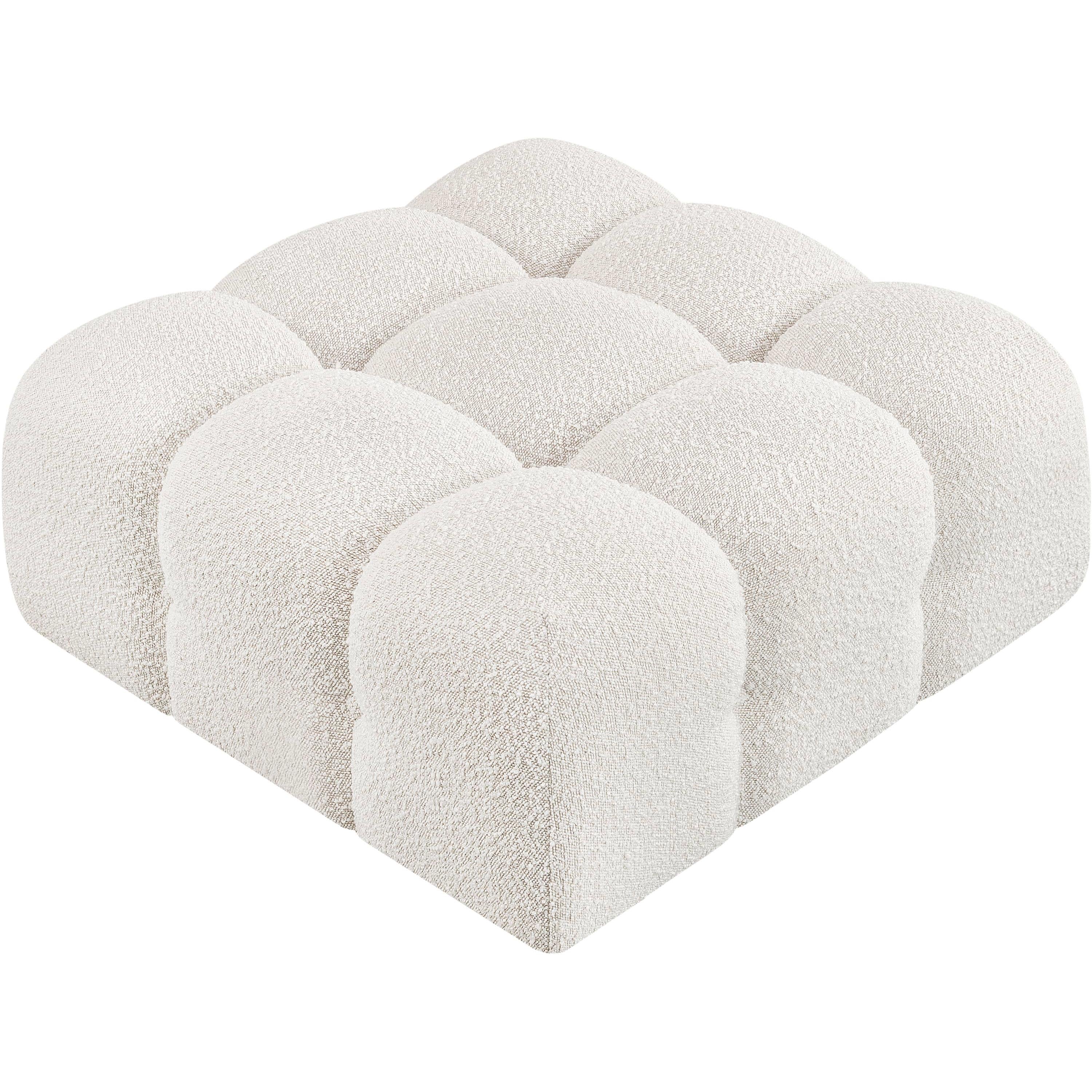 Meridian Ames Cream Boucle Fabric Ottoman