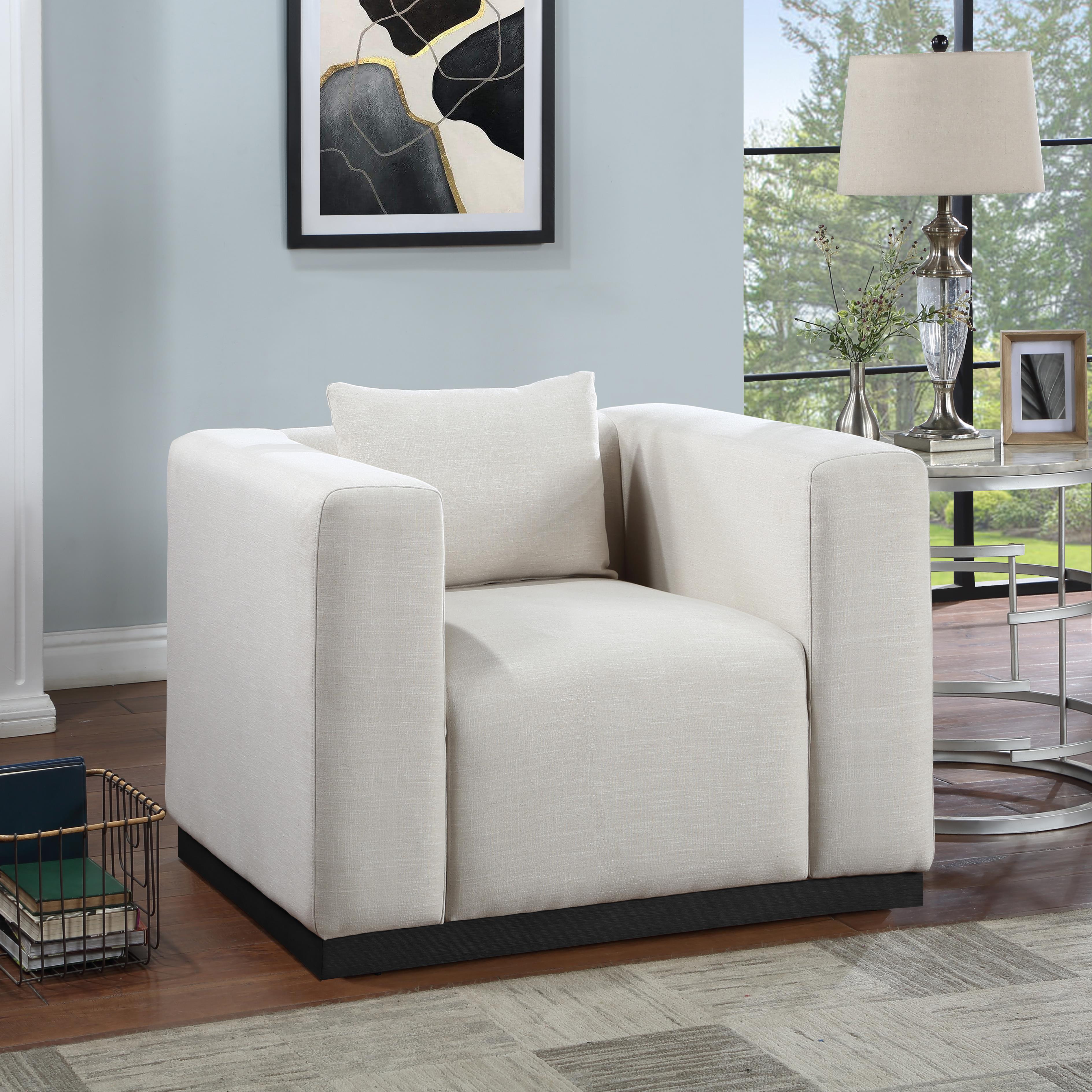 Meridian Alfie Beige Linen Textured Fabic Chair