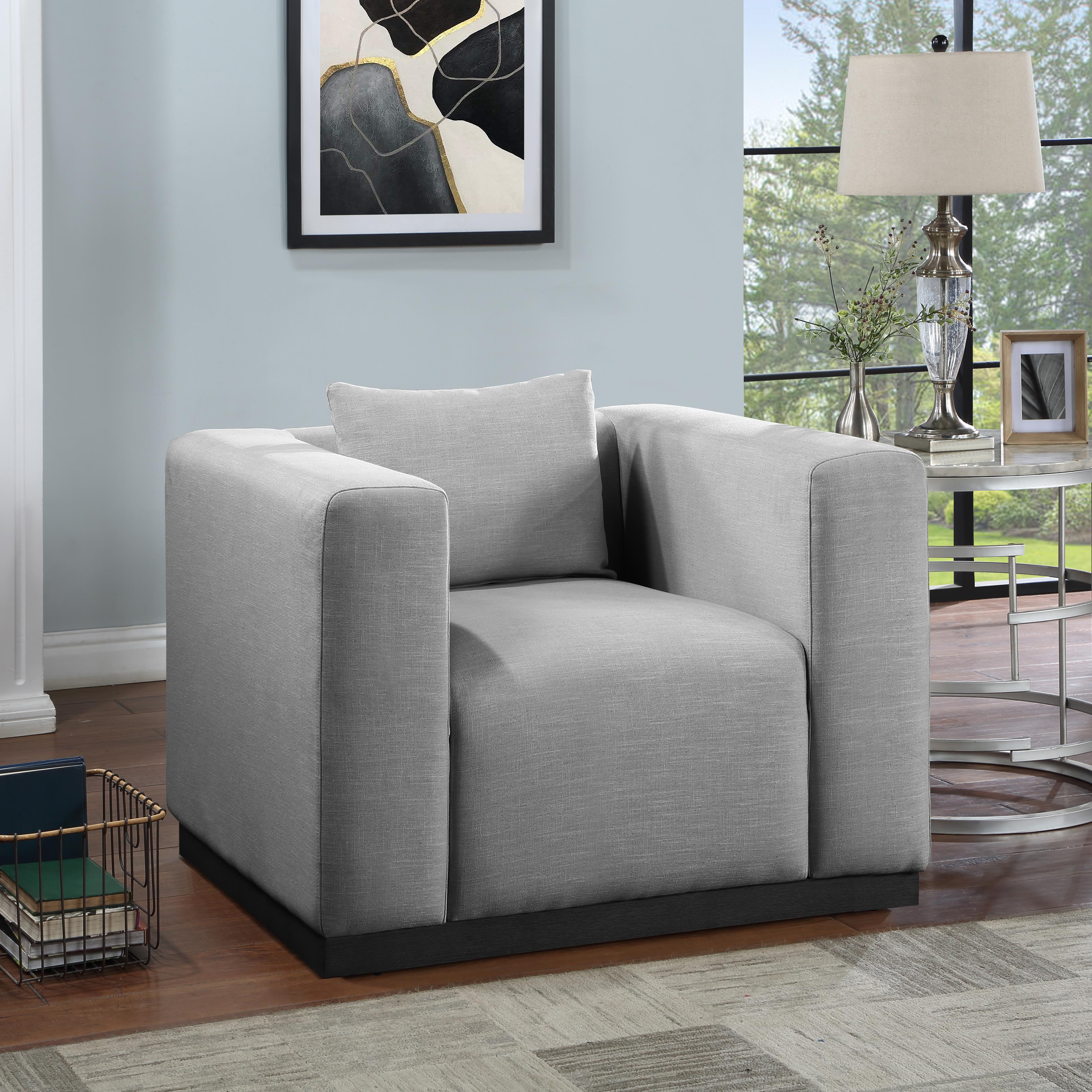 Meridian Alfie Grey Linen Textured Fabic Chair